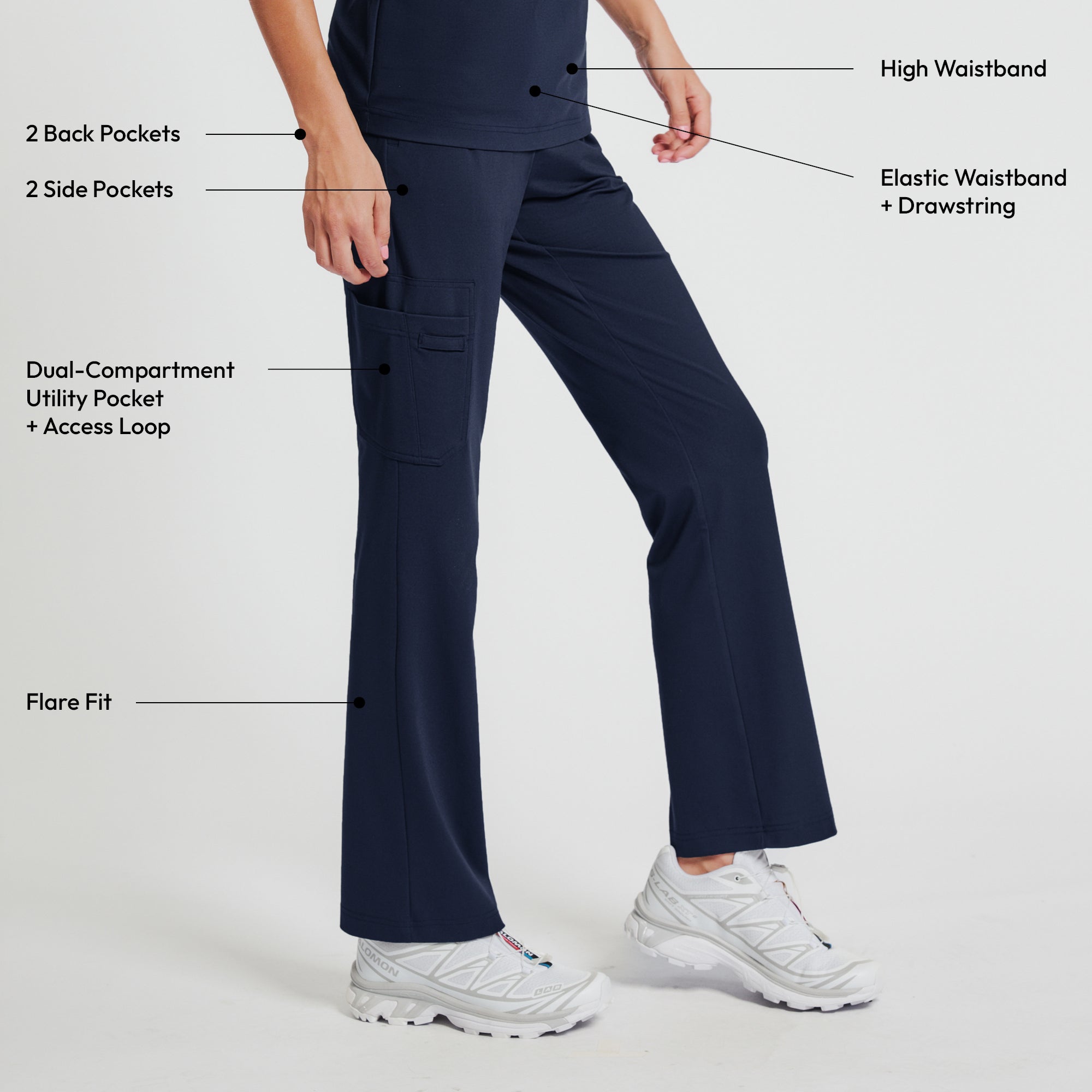 Image of Zenir | Women's Soft Stretch High Waisted Flare Scrub Pants - Navy