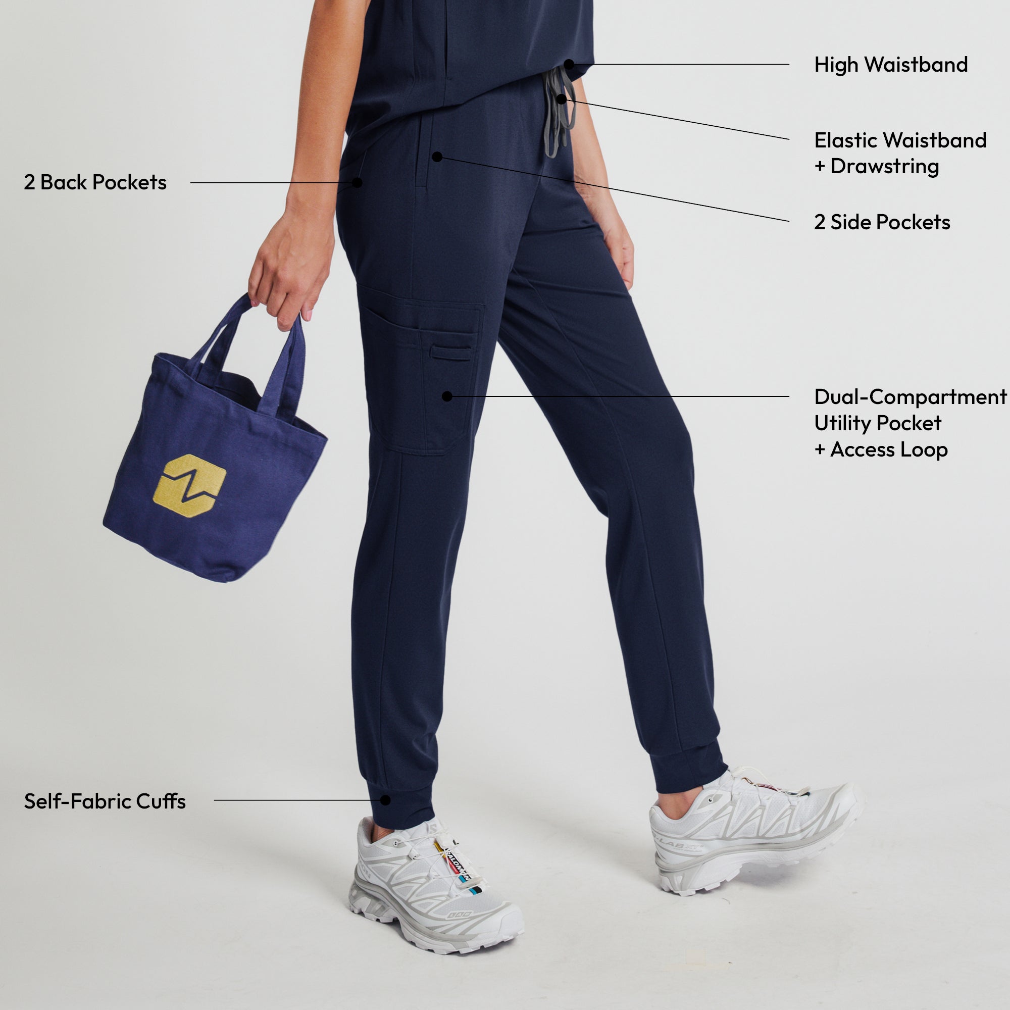 Image of Zenir | Women's Soft Stretch High Waisted Jogger Scrub Pants - Navy