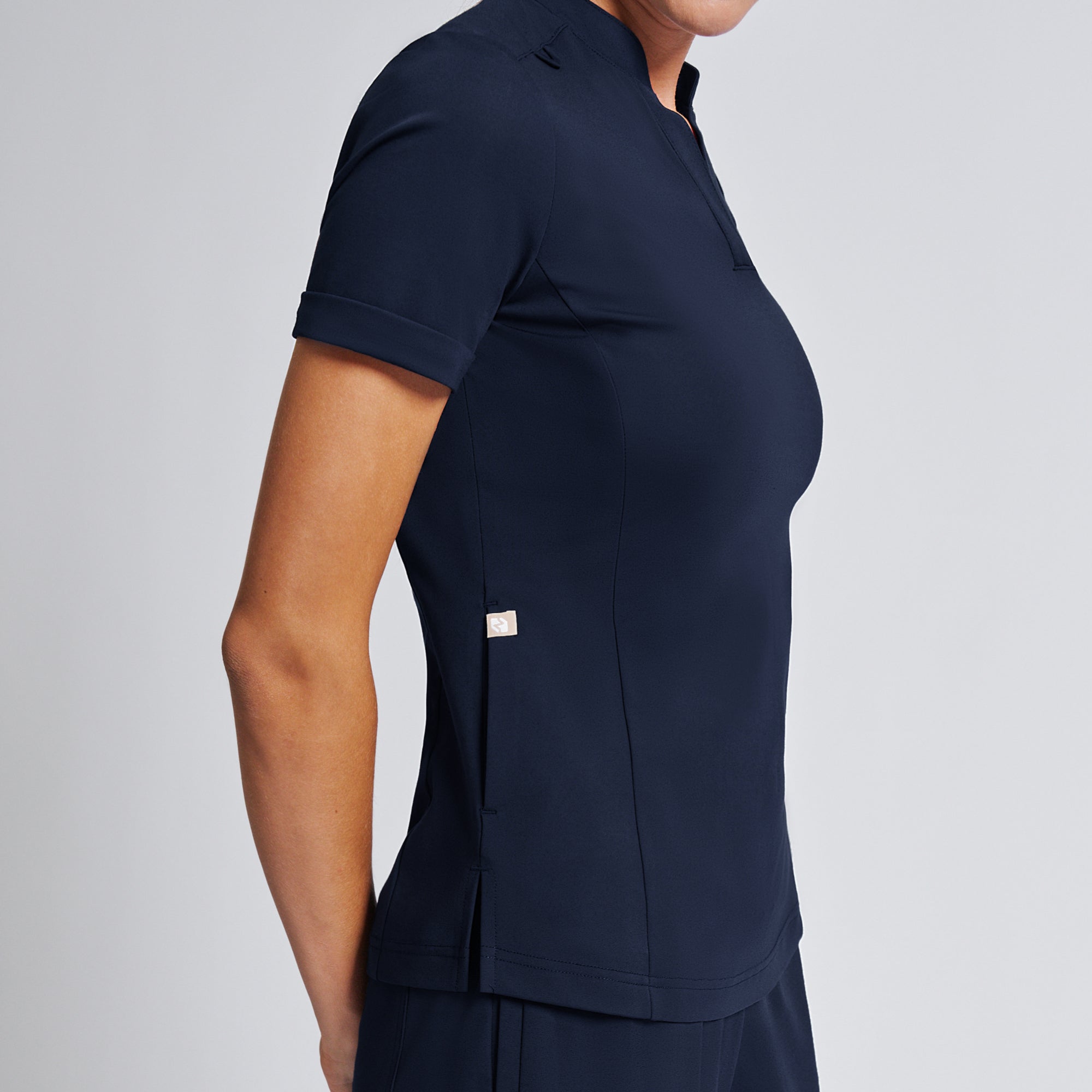 Image of Zenir | Women's Soft Stretch Notched Scrub Top - Navy