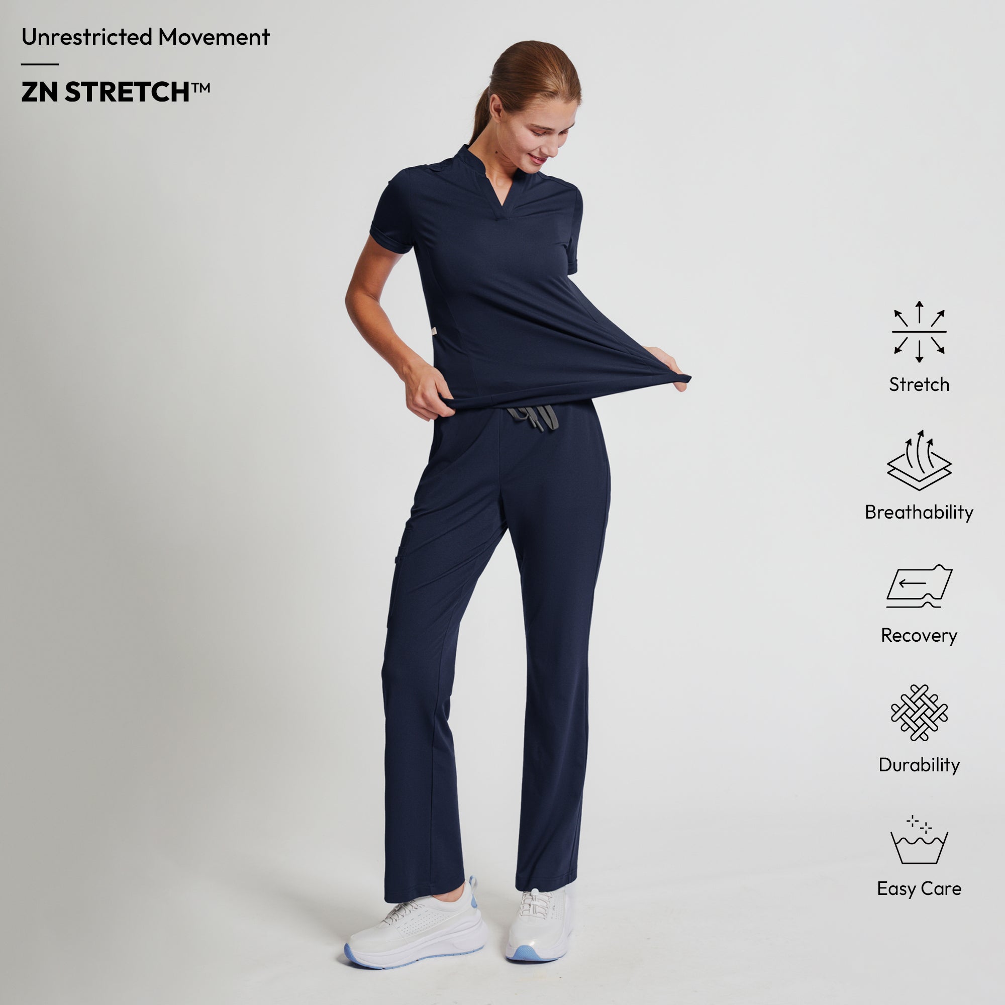 Image of Zenir | Women's Soft Stretch Notched Scrub Top - Navy