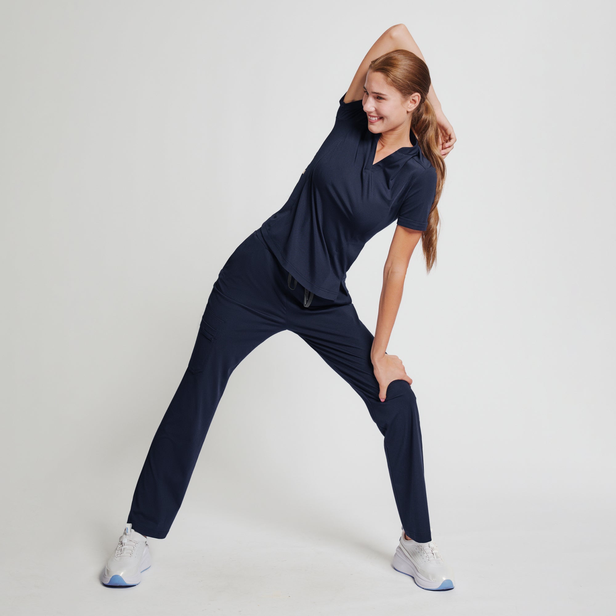 Image of Zenir | Women's Soft Stretch Notched Scrub Top - Navy