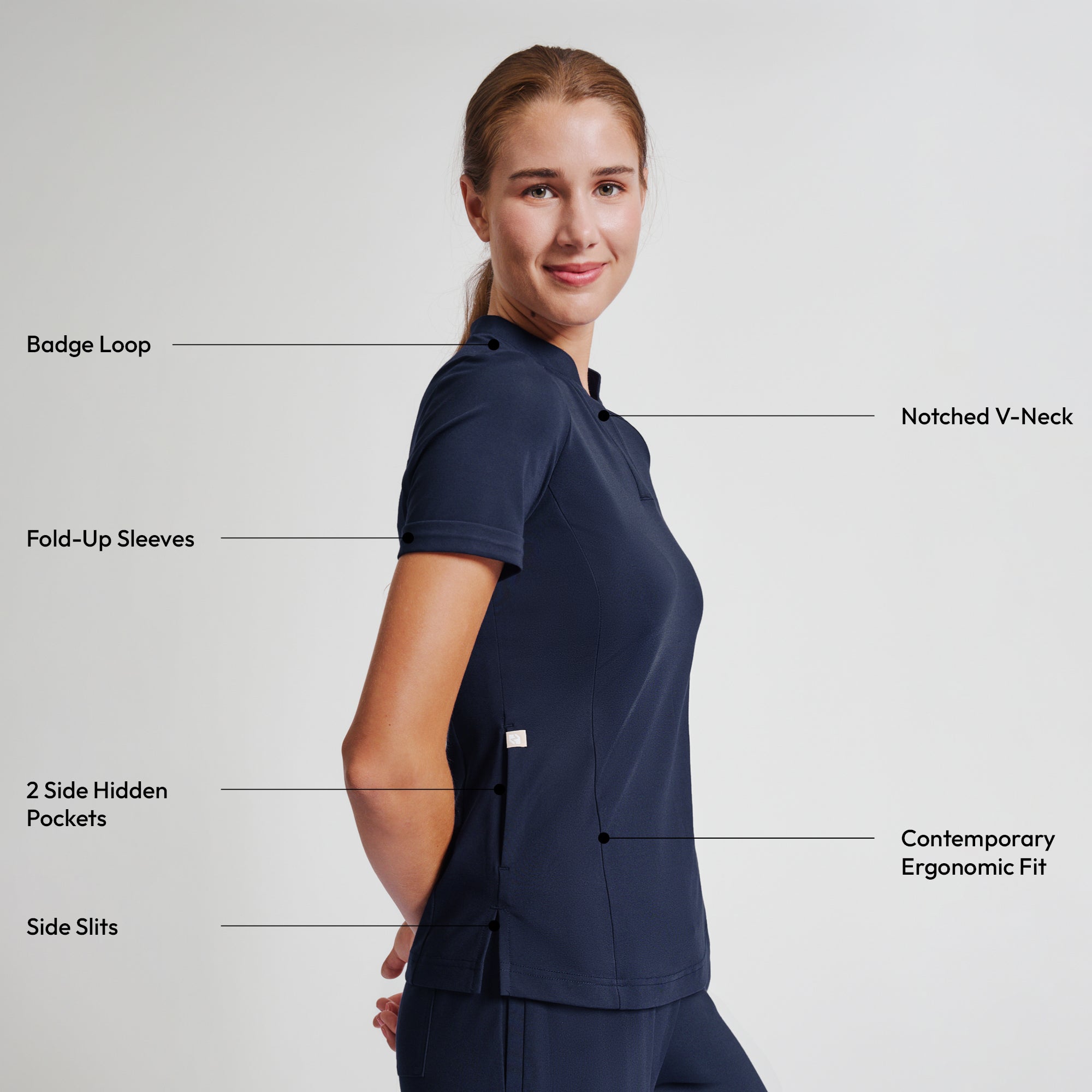 Image of Zenir | Women's Soft Stretch Notched Scrub Top - Navy