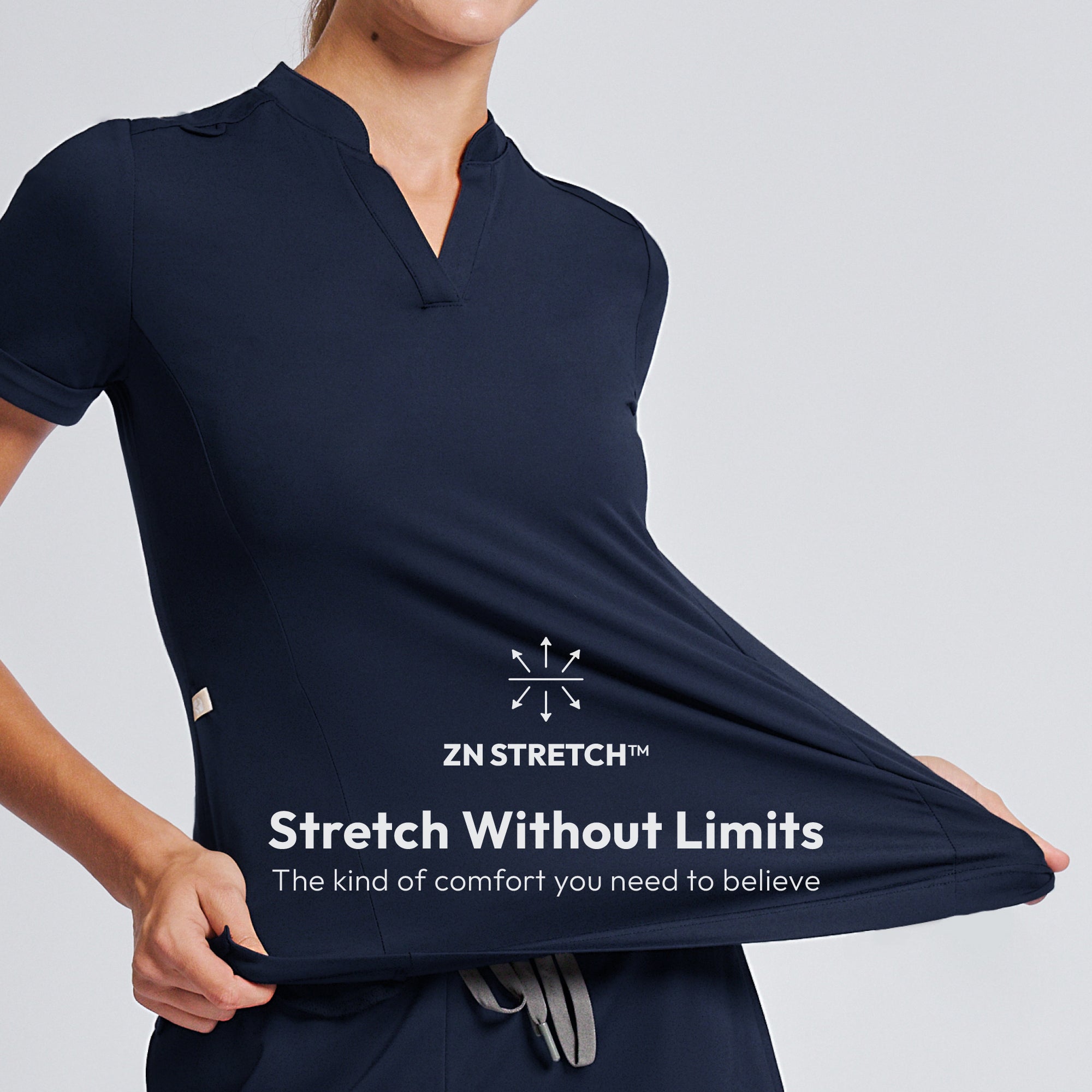 Image of Zenir | Women's Soft Stretch Notched Scrub Top - Navy