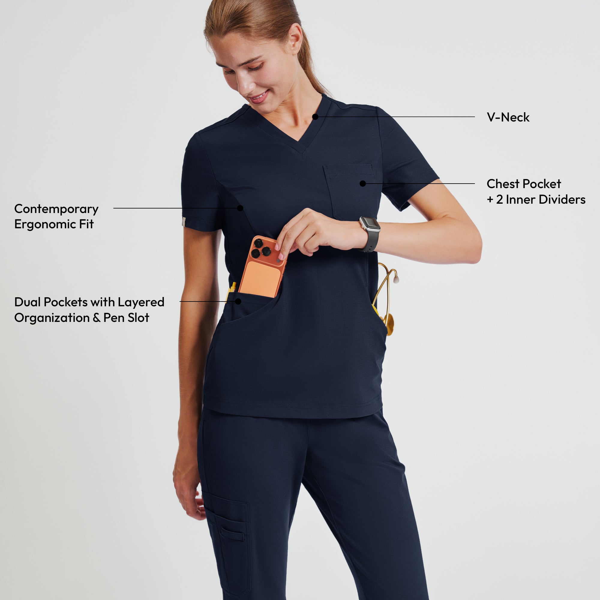 Image of Zenir | Women's Soft Stretch Scrub Top - Navy