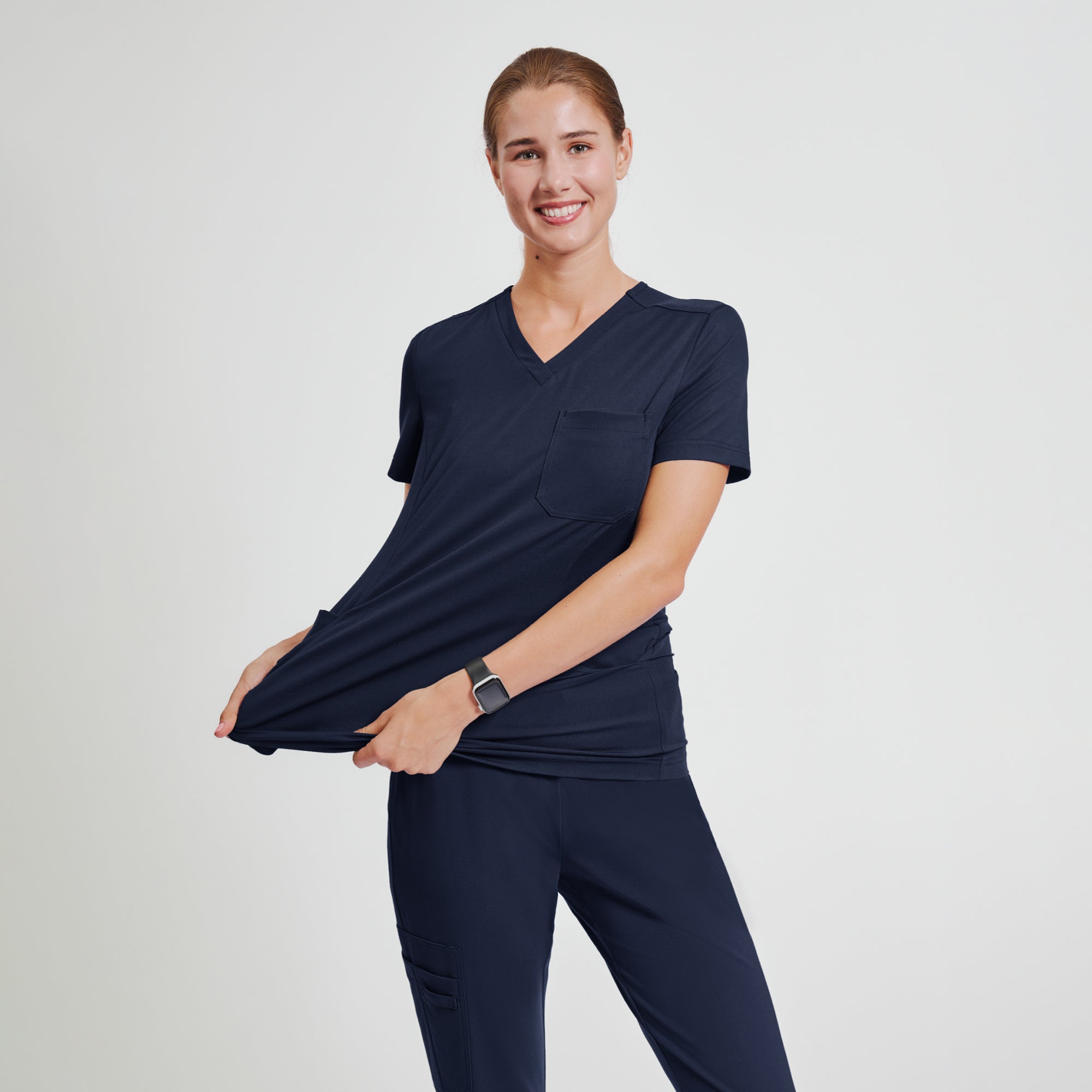 Image of Zenir | Women's Soft Stretch Scrub Top - Navy