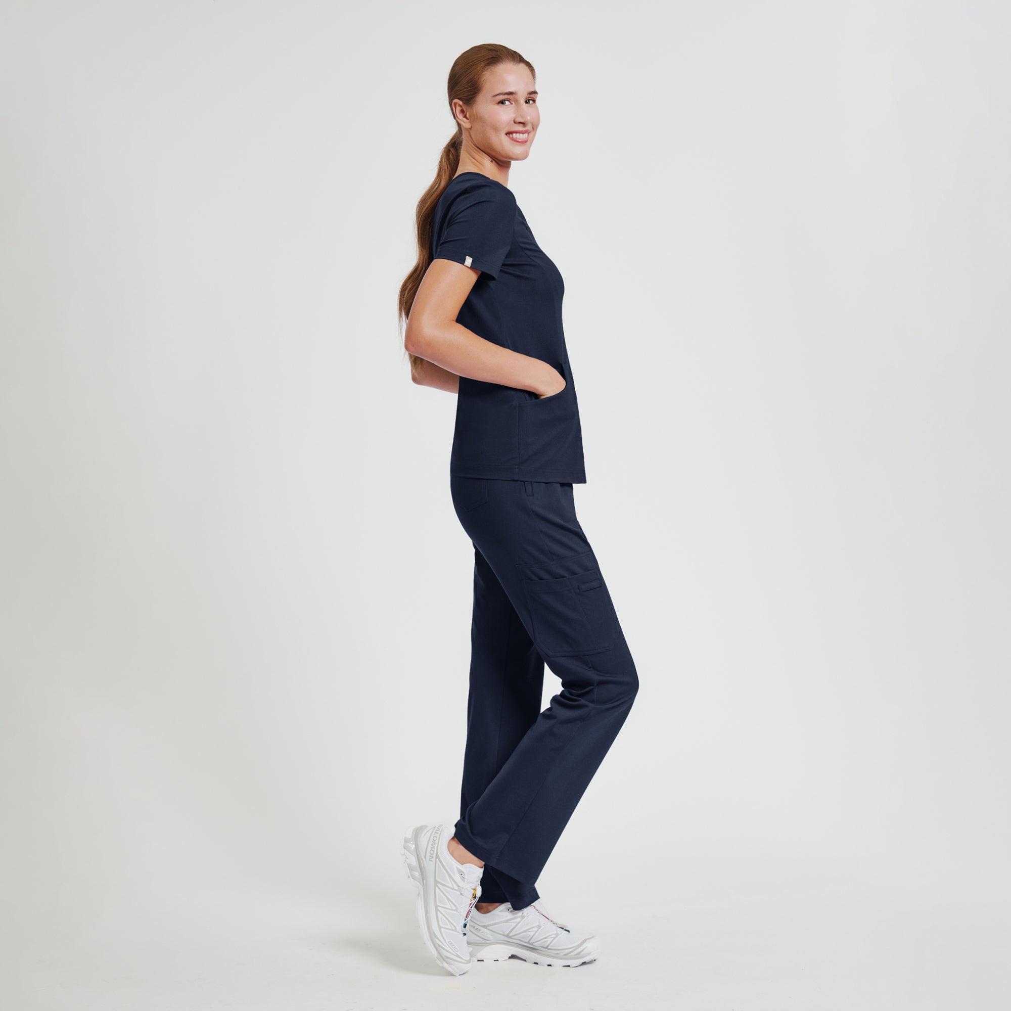 Image of Zenir | Women's Soft Stretch Scrub Top - Navy