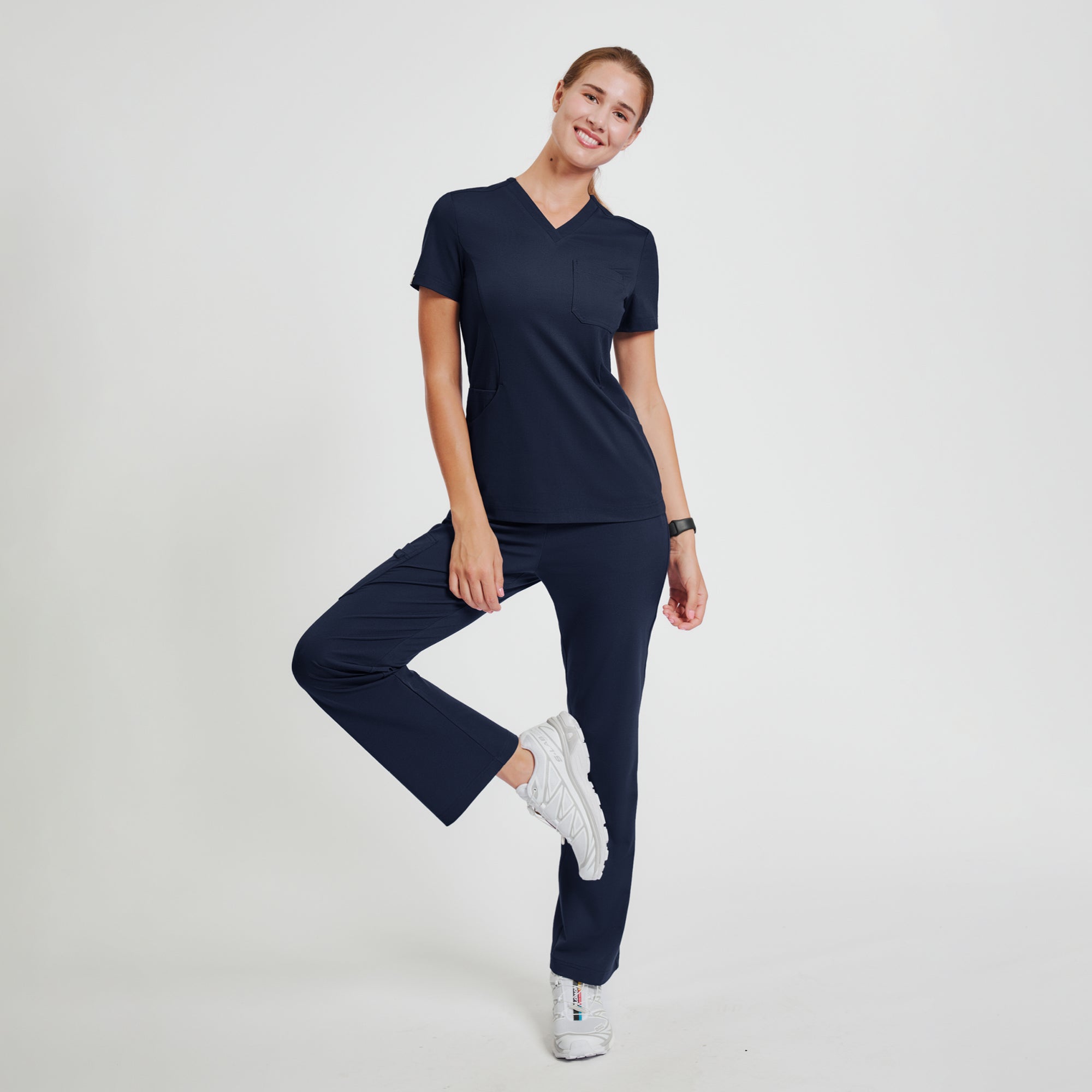 Image of Zenir | Women's Soft Stretch Scrub Top - Navy