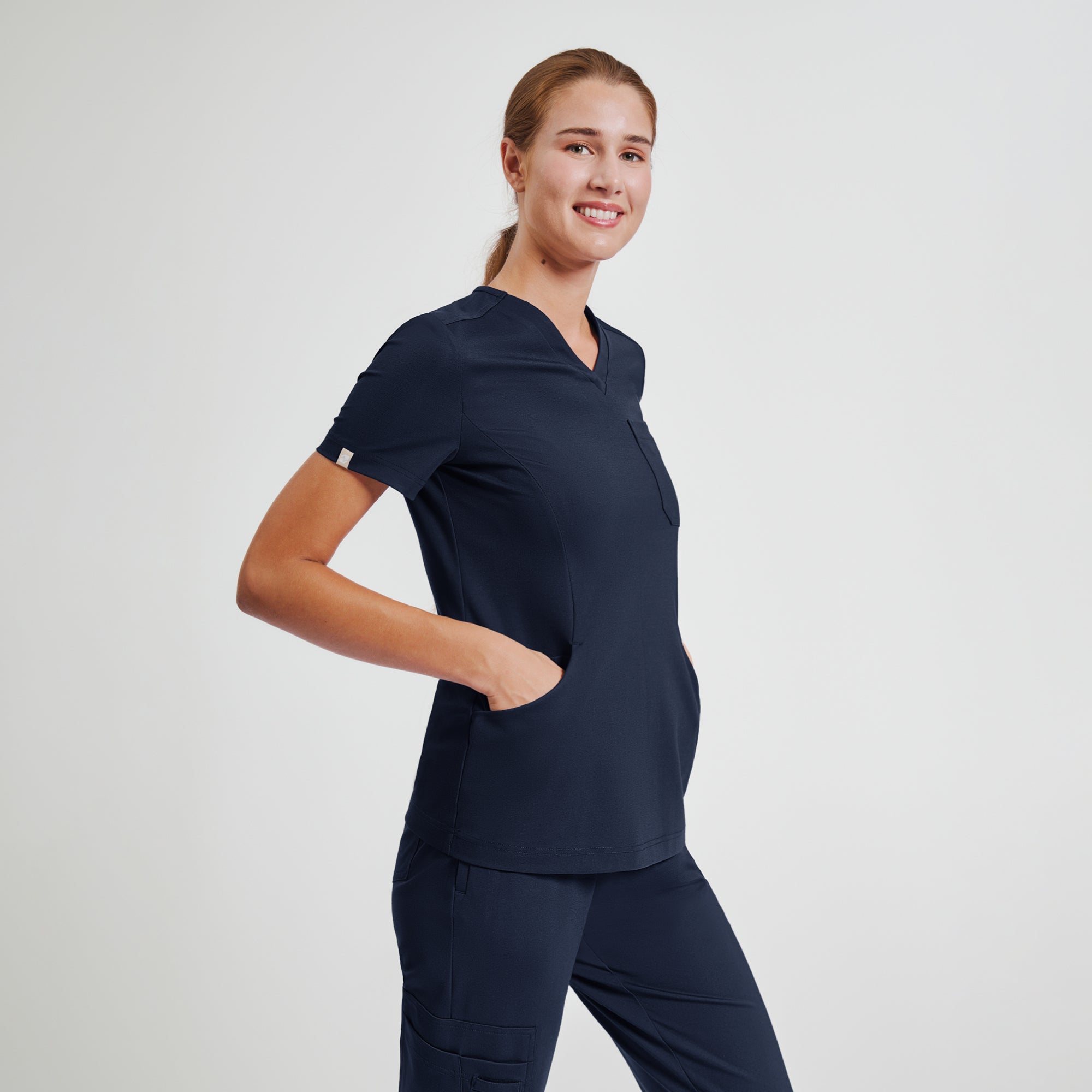 Image of Zenir | Women's Soft Stretch Scrub Top - Navy