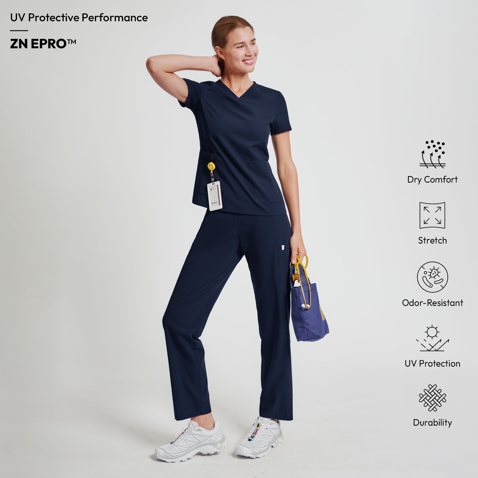 Image of Zenir | Women's VersaPocket Scrub Top - Navy
