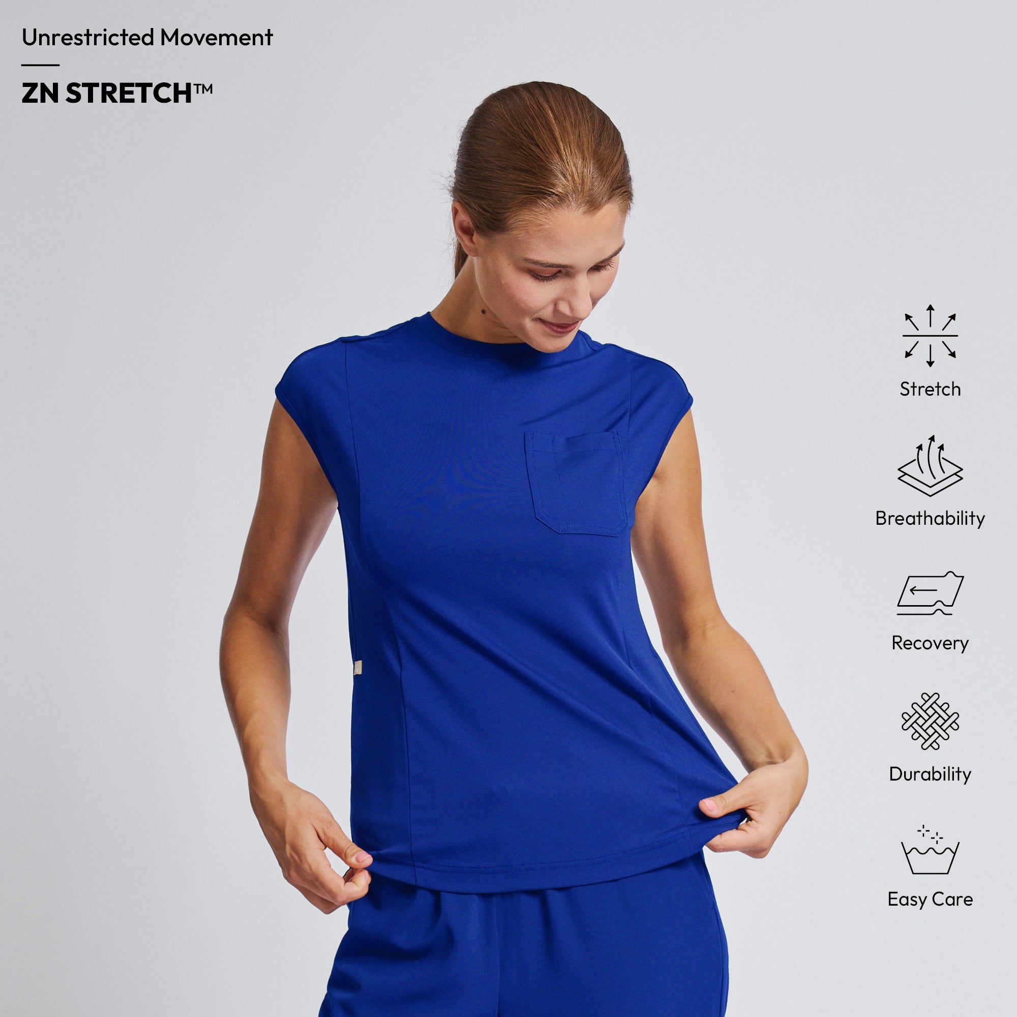 Image of Zenir | Women's Soft Stretch Crewneck Scrub Top - Royal Blue