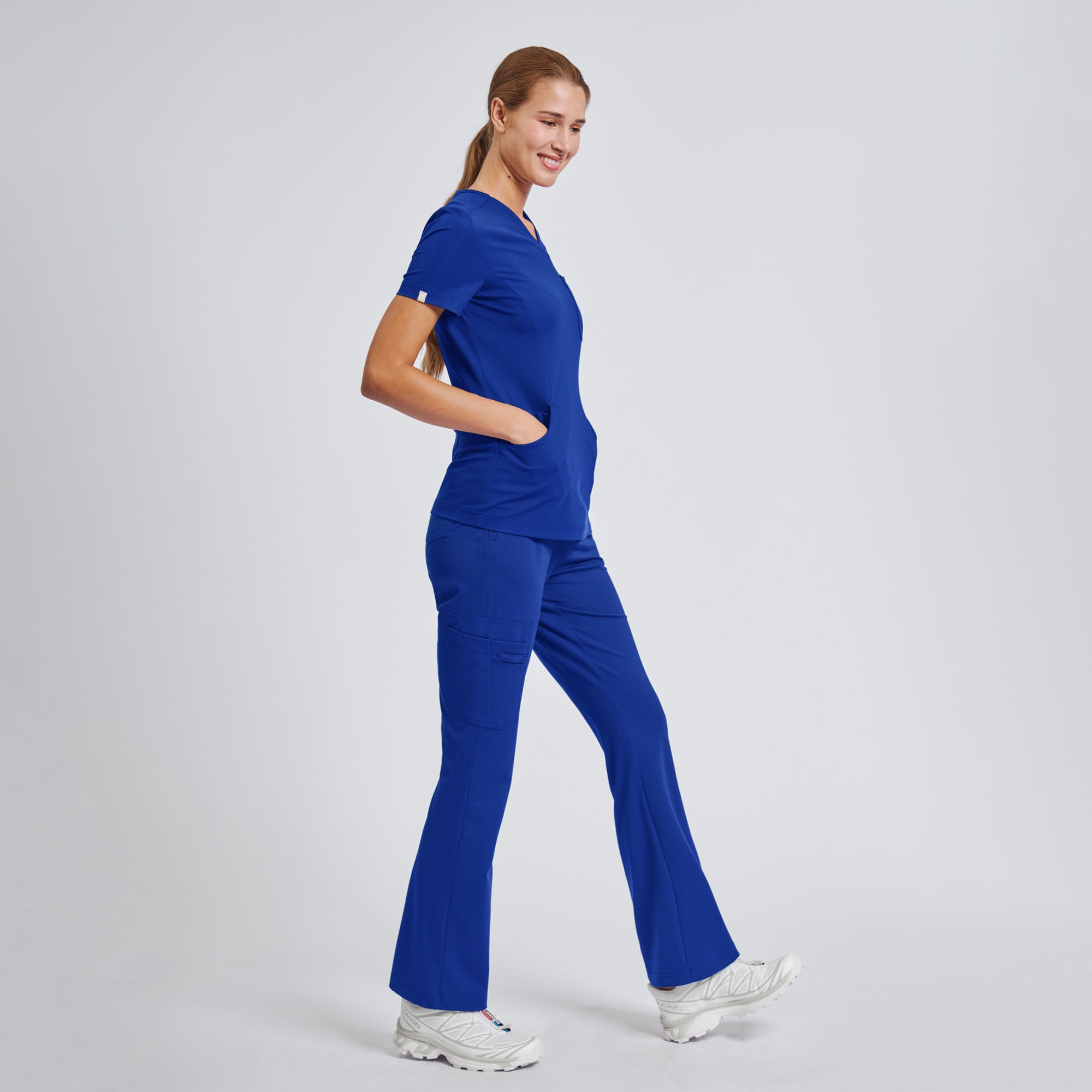 Image of Zenir | Women's Soft Stretch High Waisted Flare Scrub Pants - Royal Blue