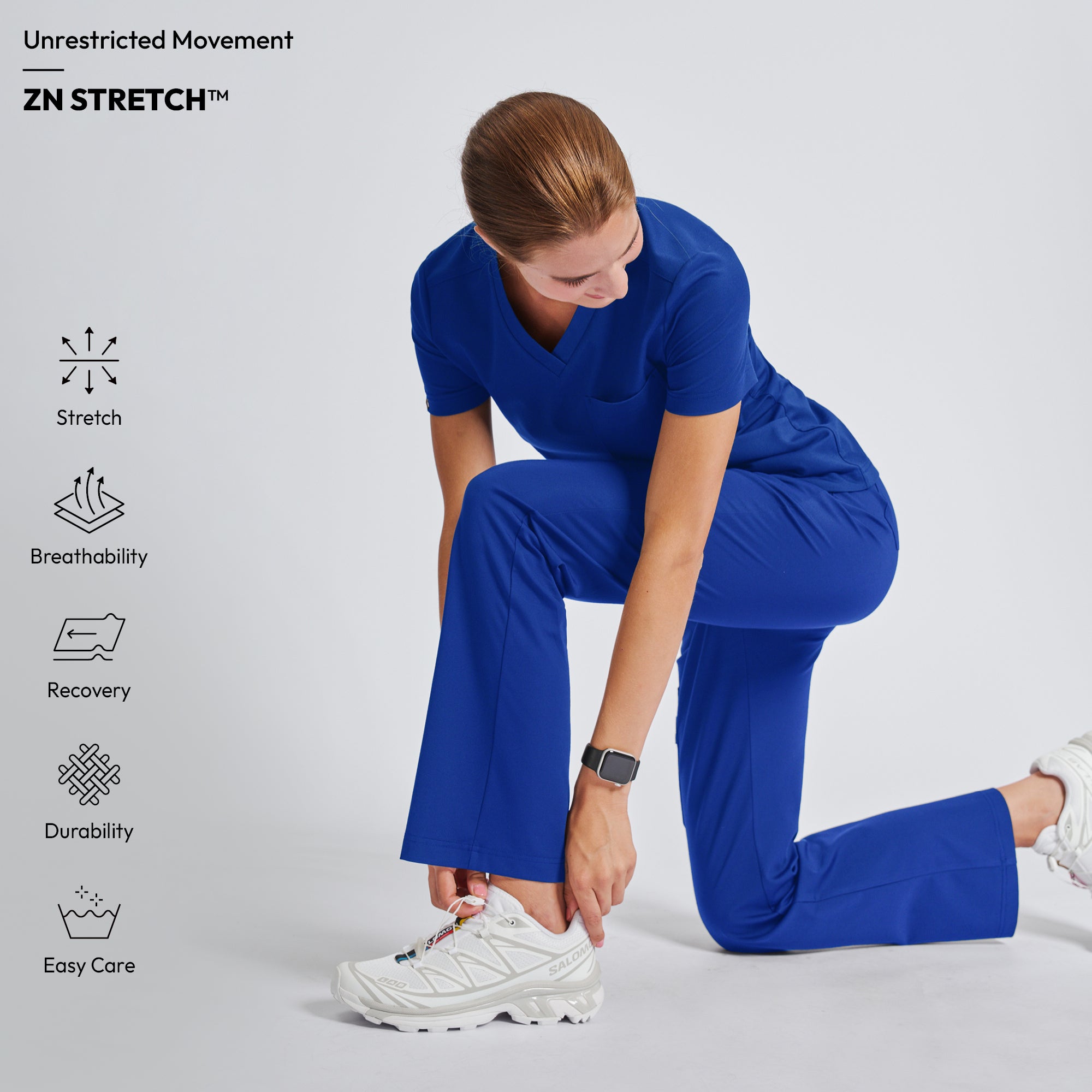 Image of Zenir | Women's Soft Stretch High Waisted Flare Scrub Pants - Royal Blue