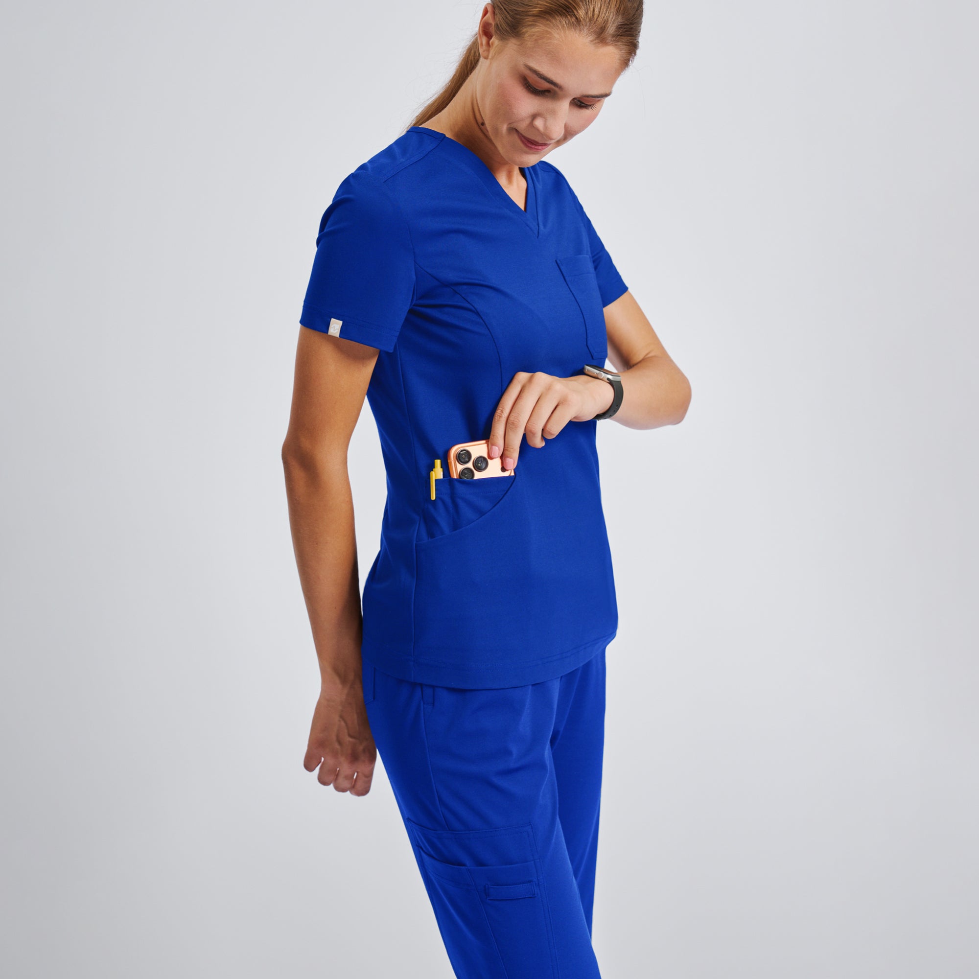 Image of Zenir | Women's Soft Stretch High Waisted Flare Scrub Pants - Royal Blue