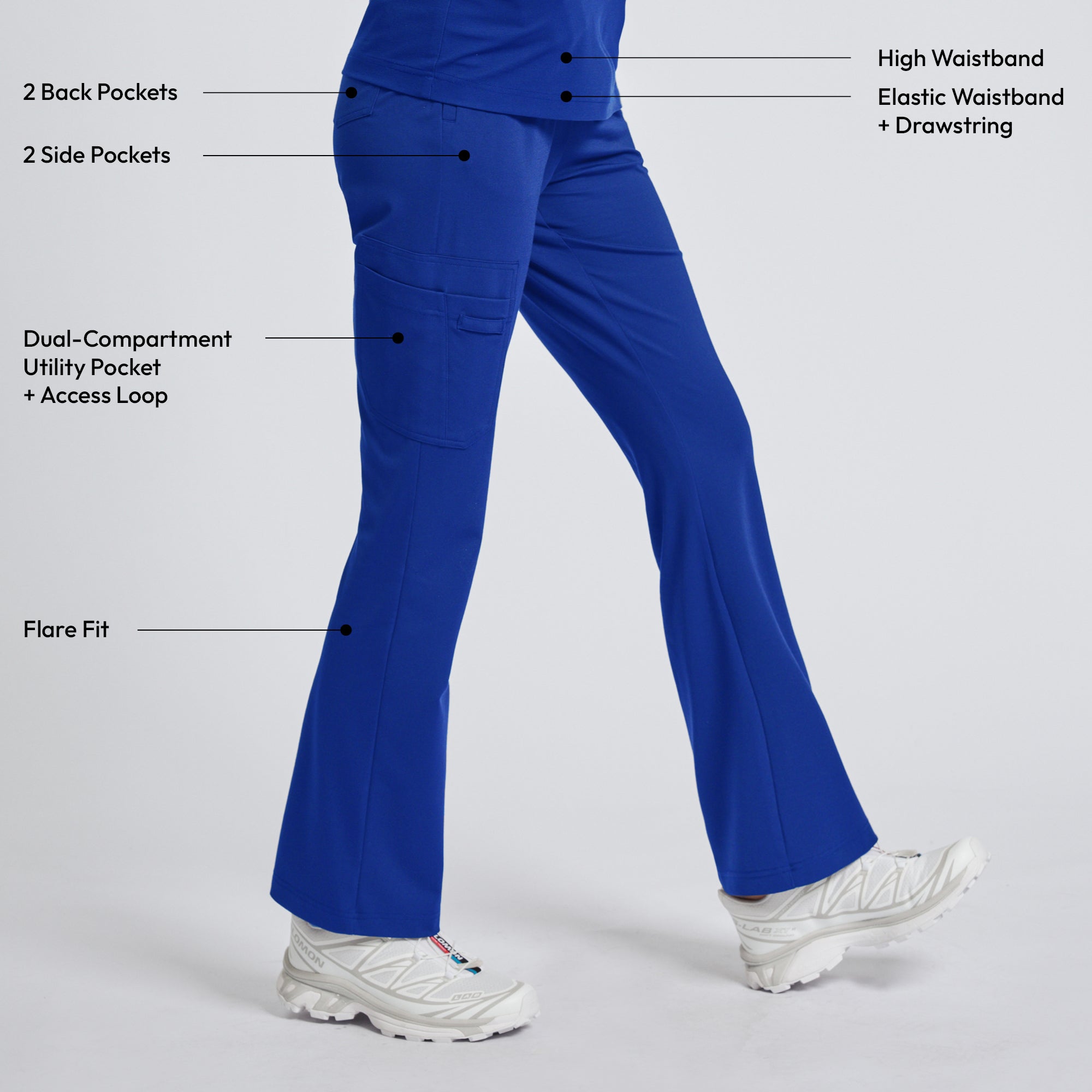 Image of Zenir | Women's Soft Stretch High Waisted Flare Scrub Pants - Royal Blue