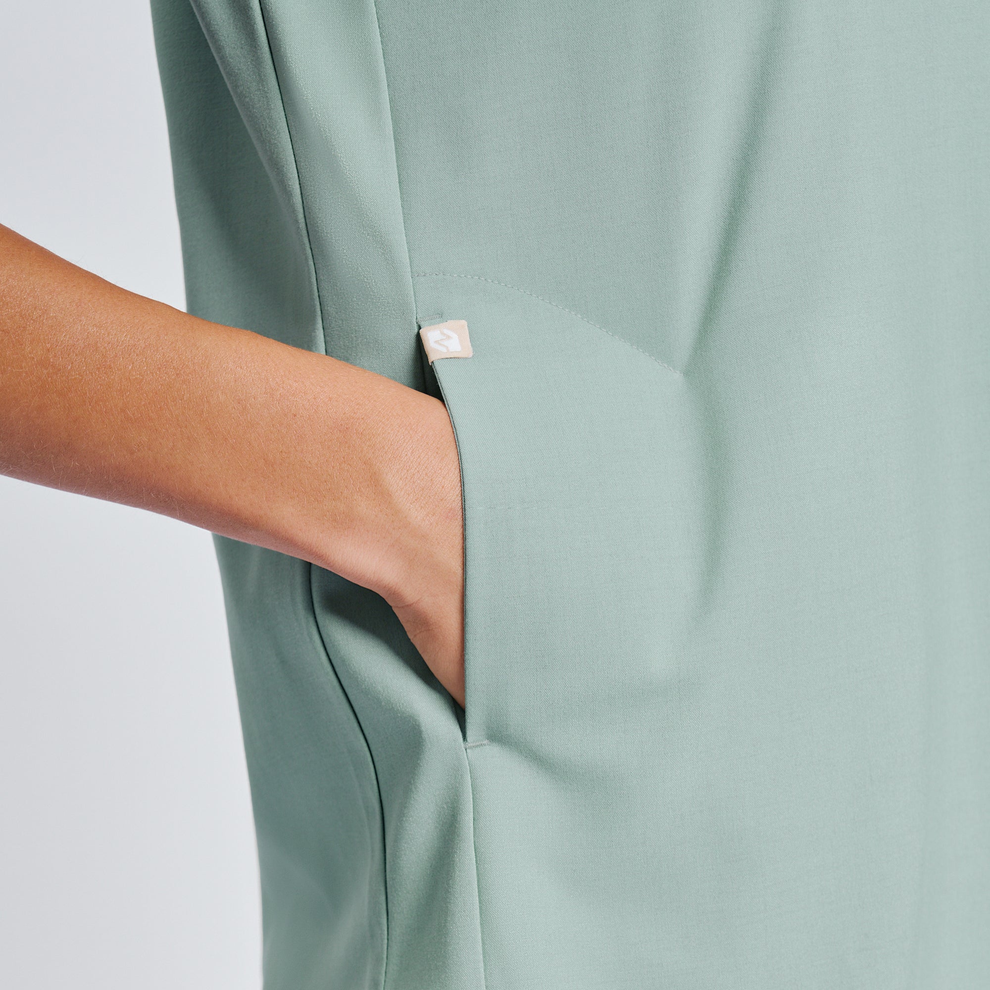 Image of Zenir | Women's Mandarin Collar Scrub Top - Sage Green
