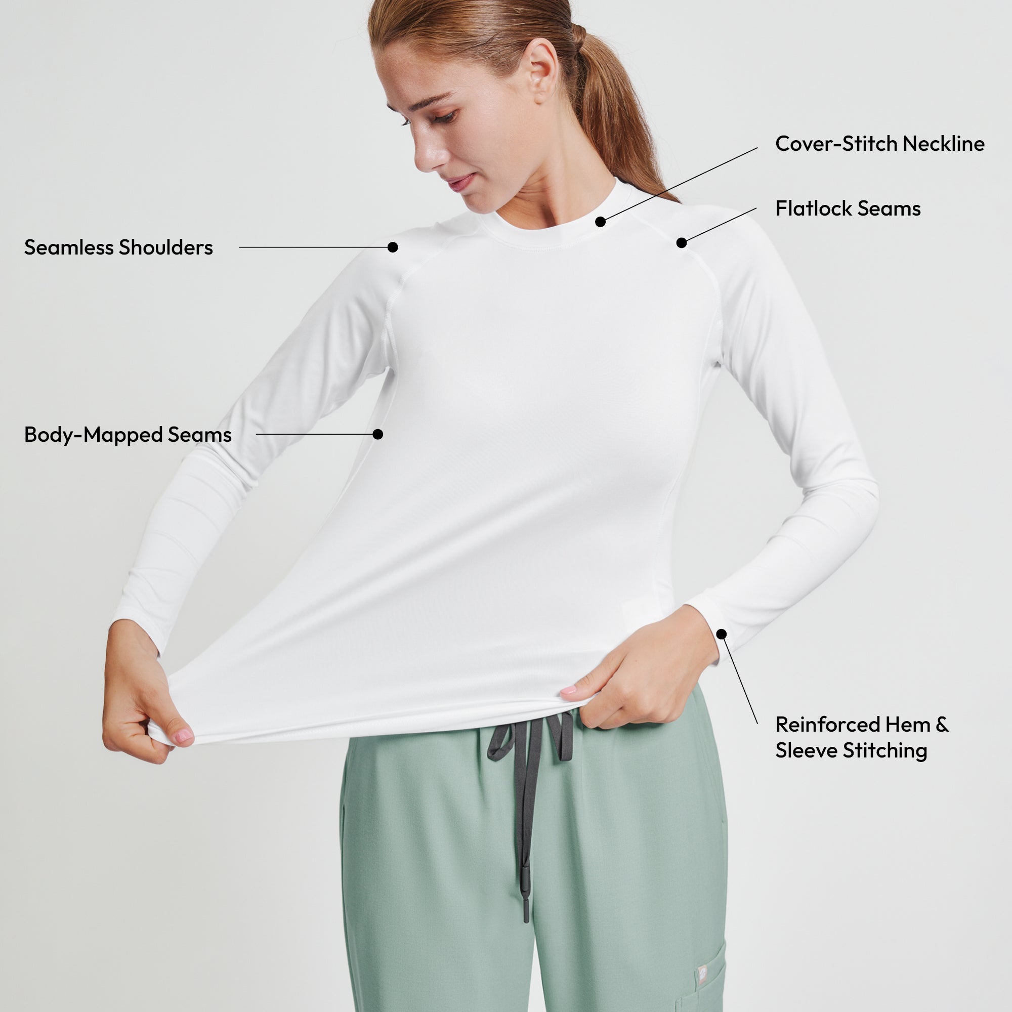 Image of Zenir | Women's Essential Underscrub Top - White