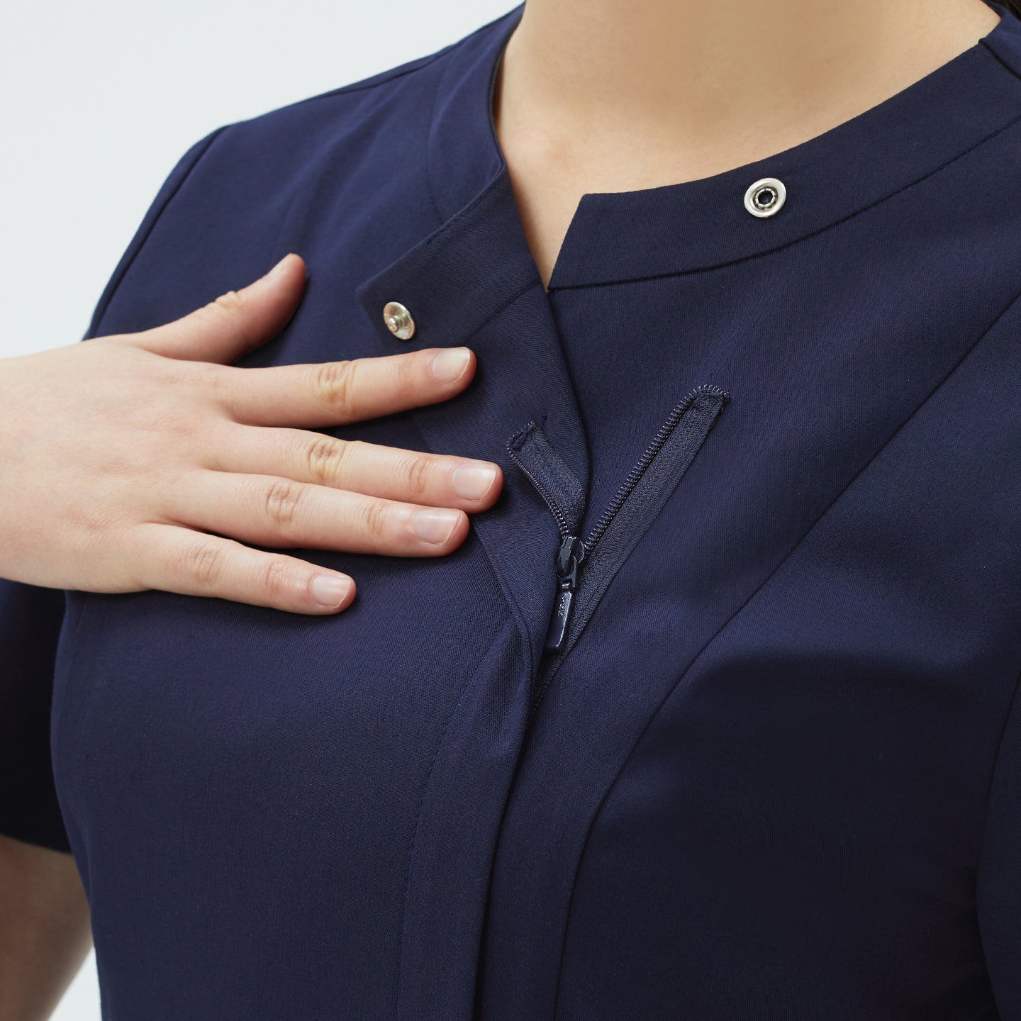 Image of TUL | OS-210 Women's Slim Fit Front Zipper Scrub Top - Navy
