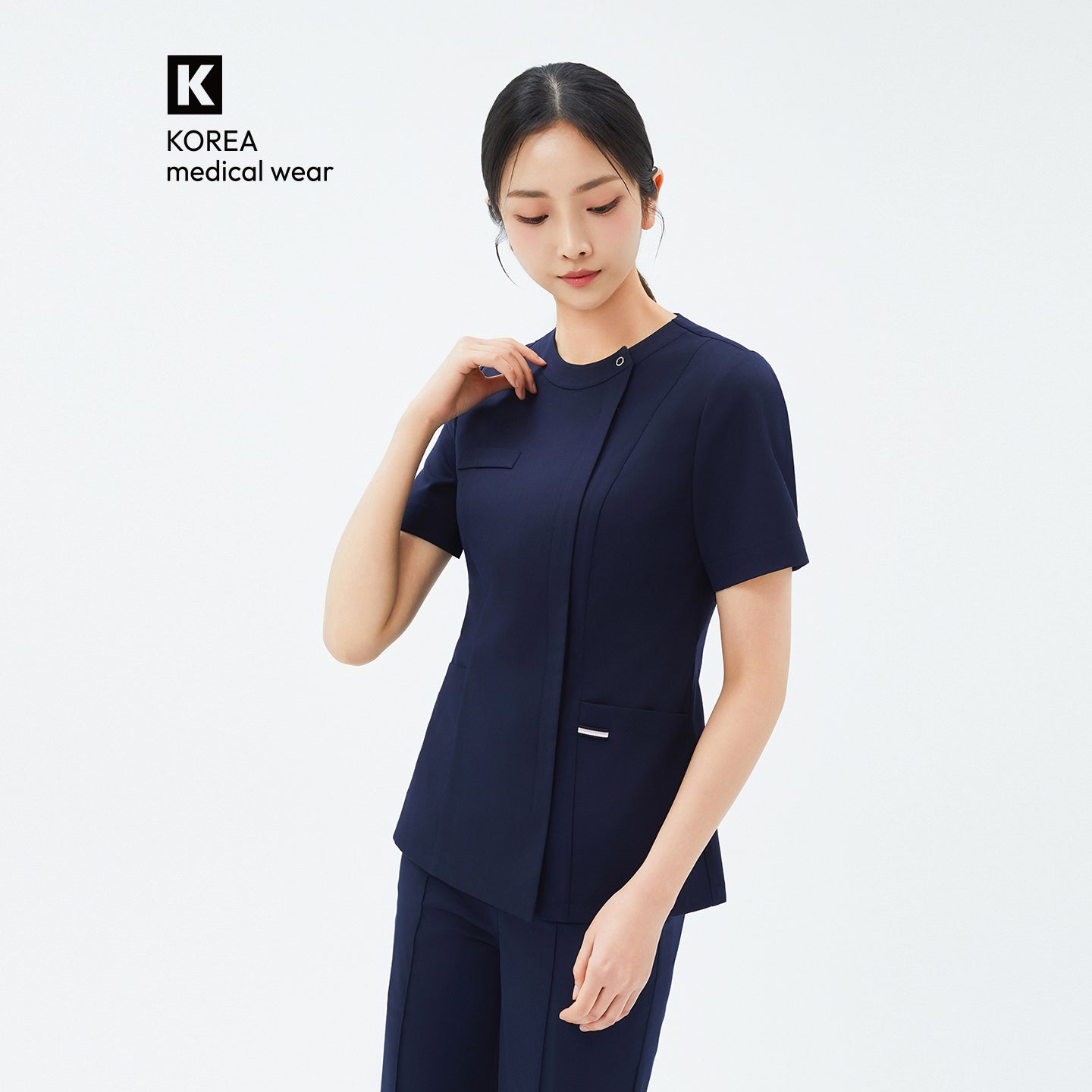 Image of TUL | OS-210 Women's Slim Fit Front Zipper Scrub Top - Navy