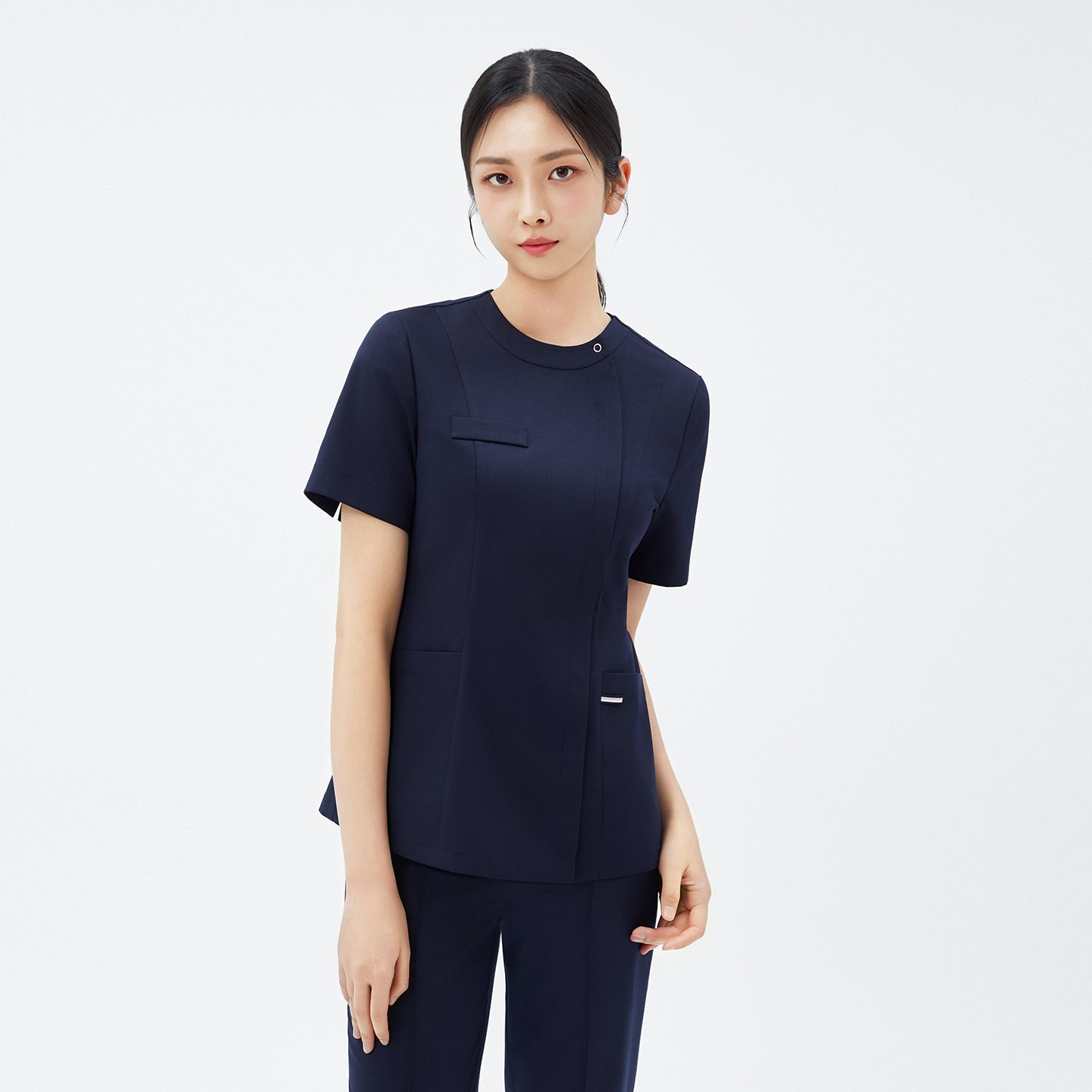 Image of TUL | OS-210 Women's Slim Fit Front Zipper Scrub Top - Navy