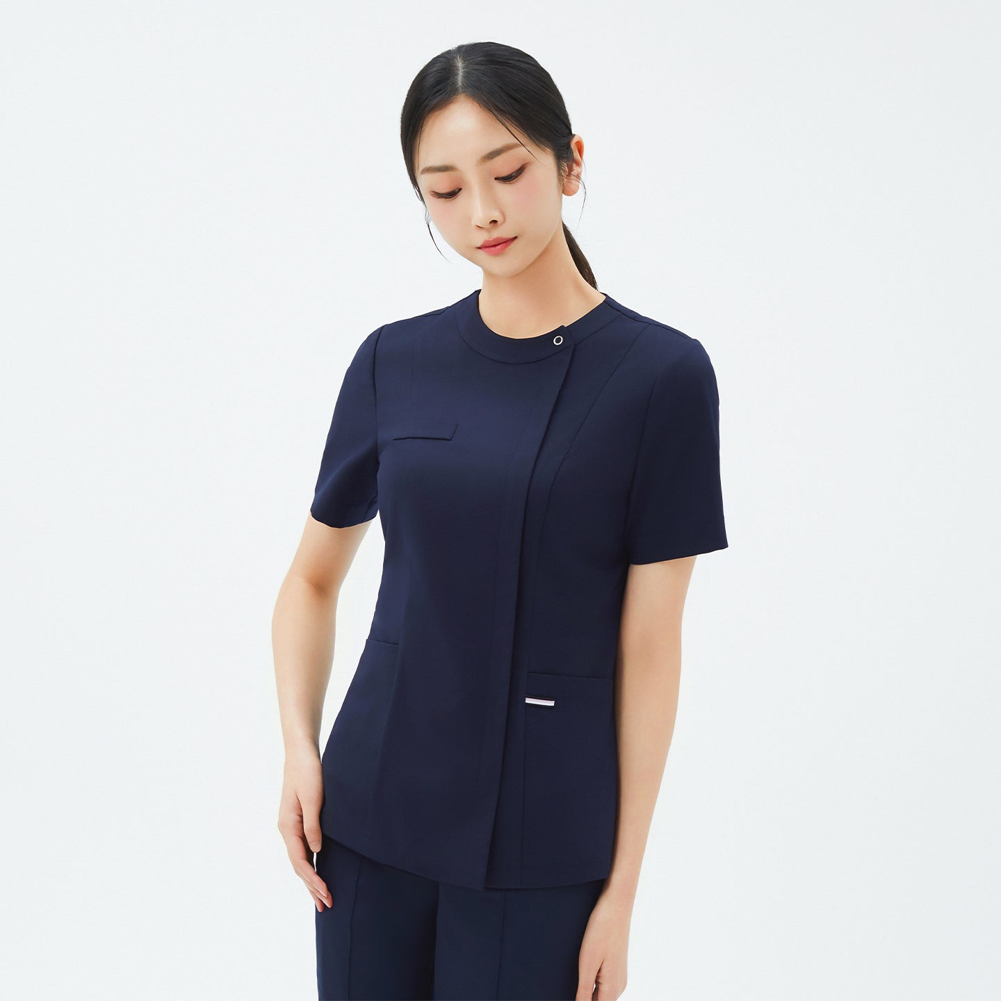 Image of TUL | OS-210 Women's Slim Fit Front Zipper Scrub Top - Navy