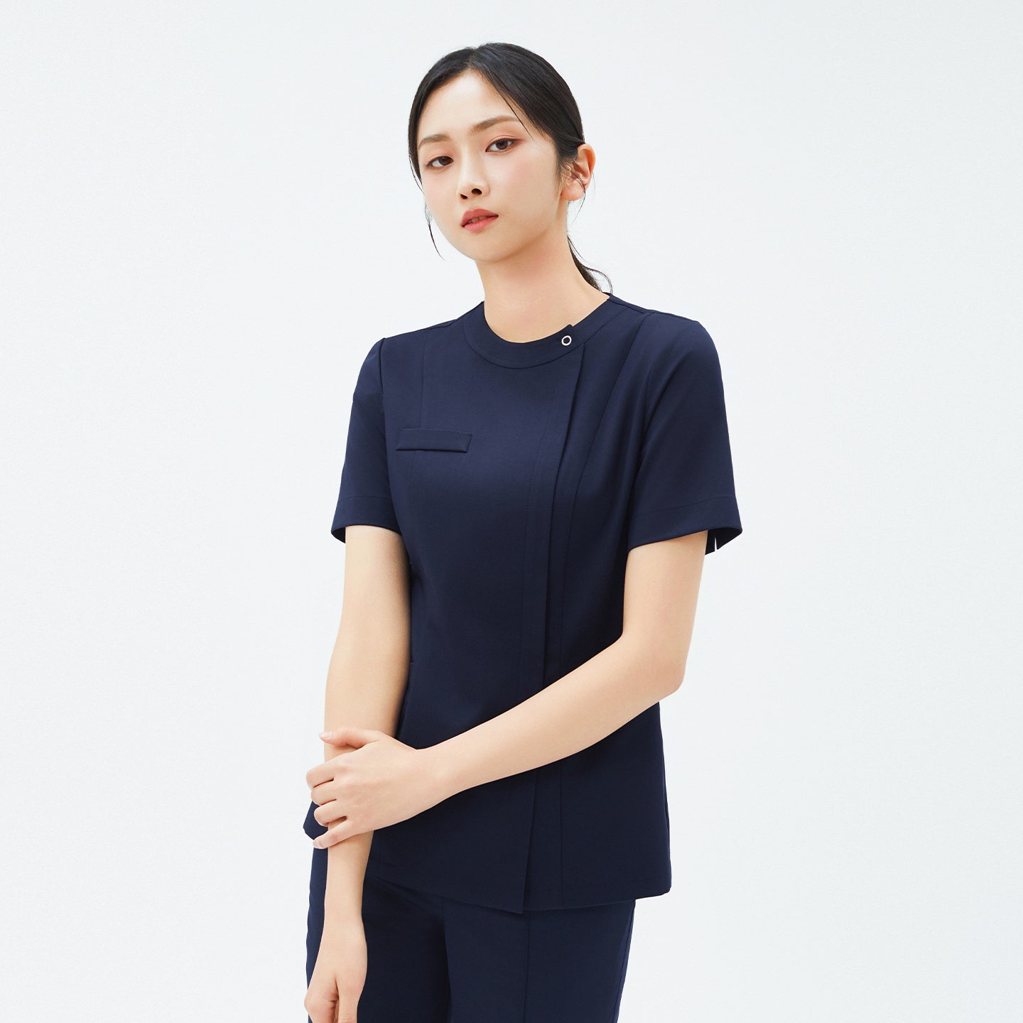 Image of TUL | OS-210 Women's Slim Fit Front Zipper Scrub Top - Navy
