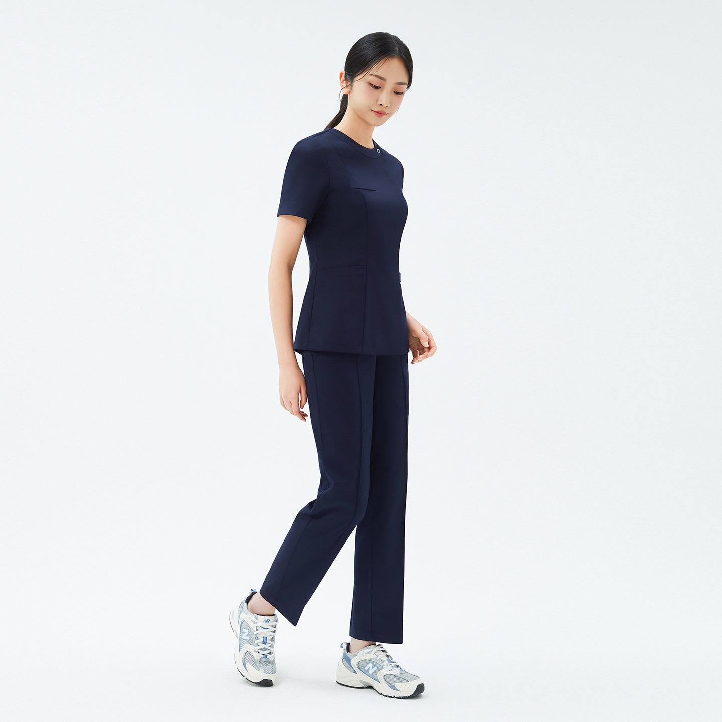 Image of TUL | OS-210 Women's Slim Fit Front Zipper Scrub Top - Navy
