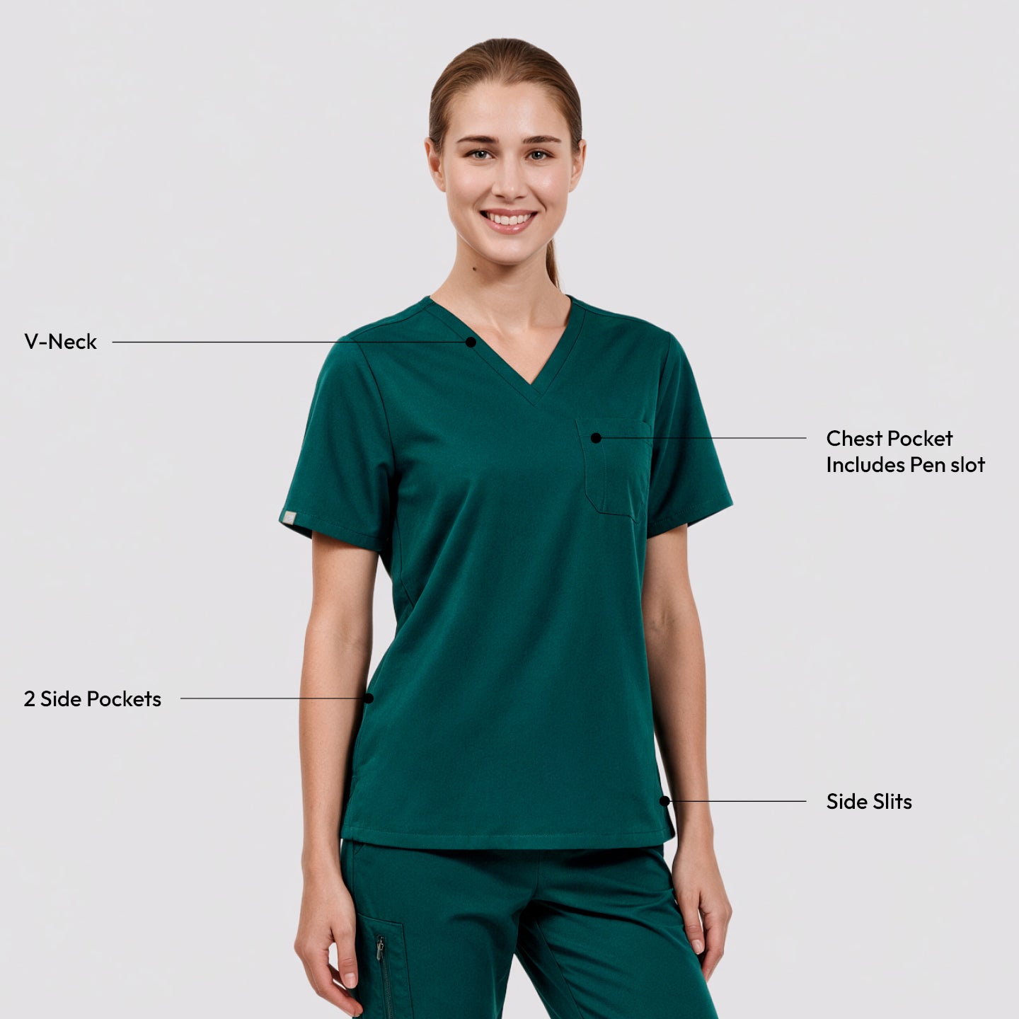 Image of Zenir | Women's 3-Pocket Scrub Top - Pine Green