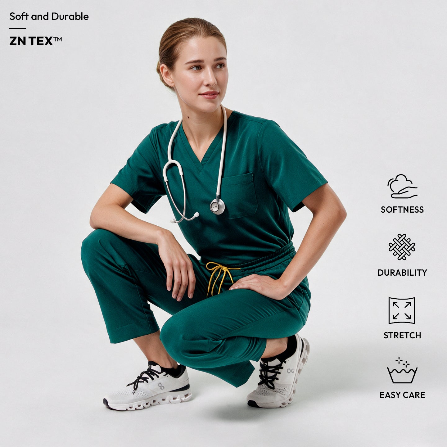 Image of Zenir | Women's 3-Pocket Scrub Top - Pine Green