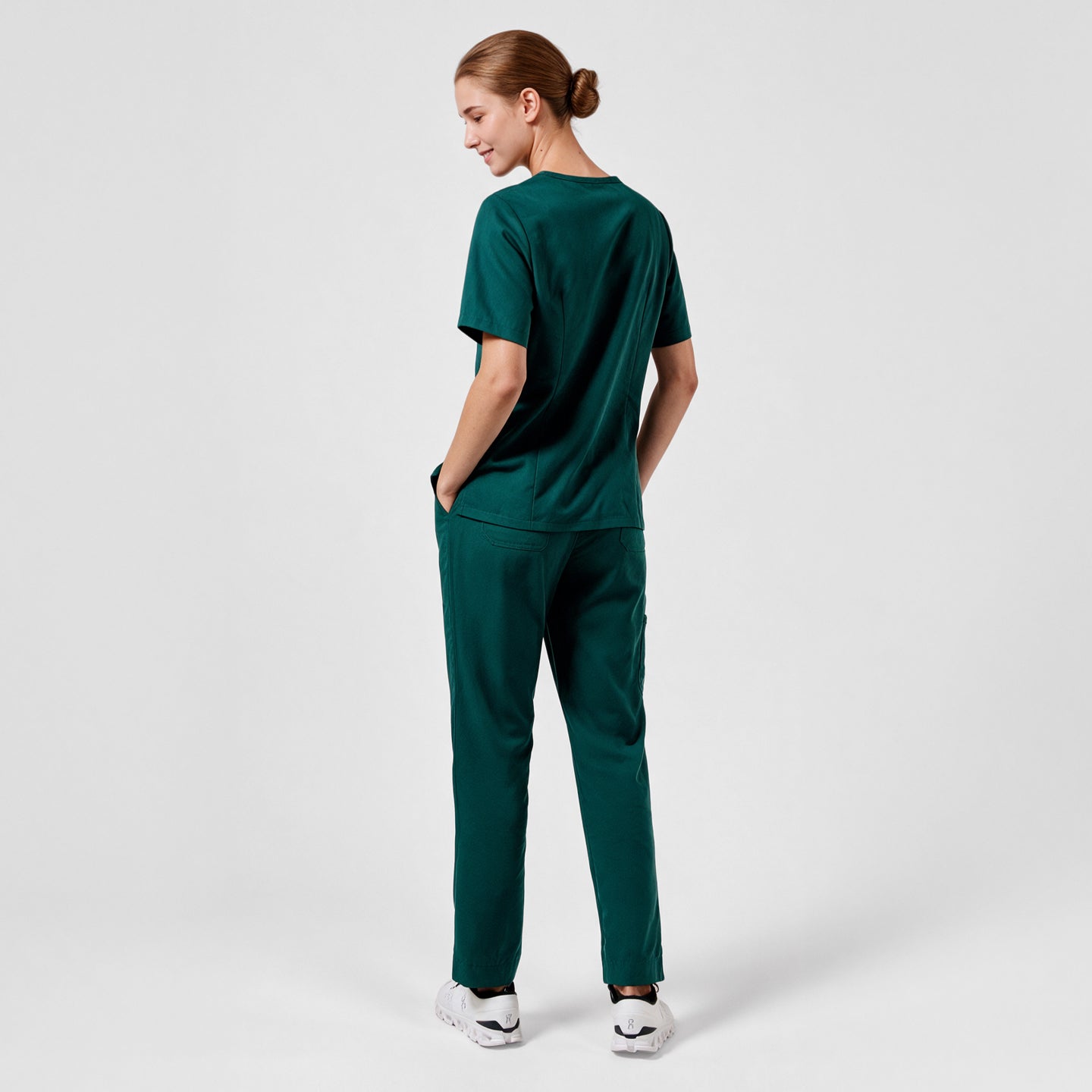 Image of Zenir | Women's 3-Pocket Scrub Top - Pine Green