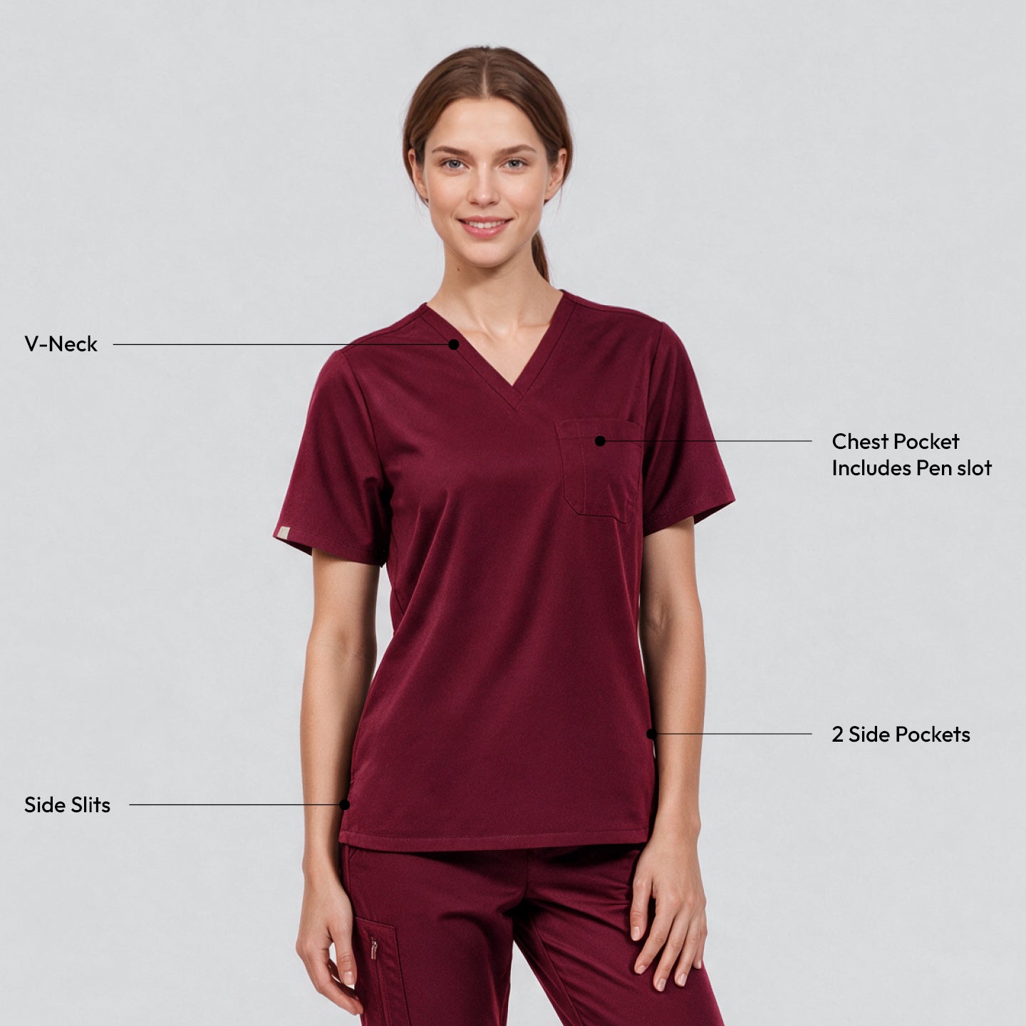 Image of Zenir | Women's 3-Pocket Scrub Top - Burgundy