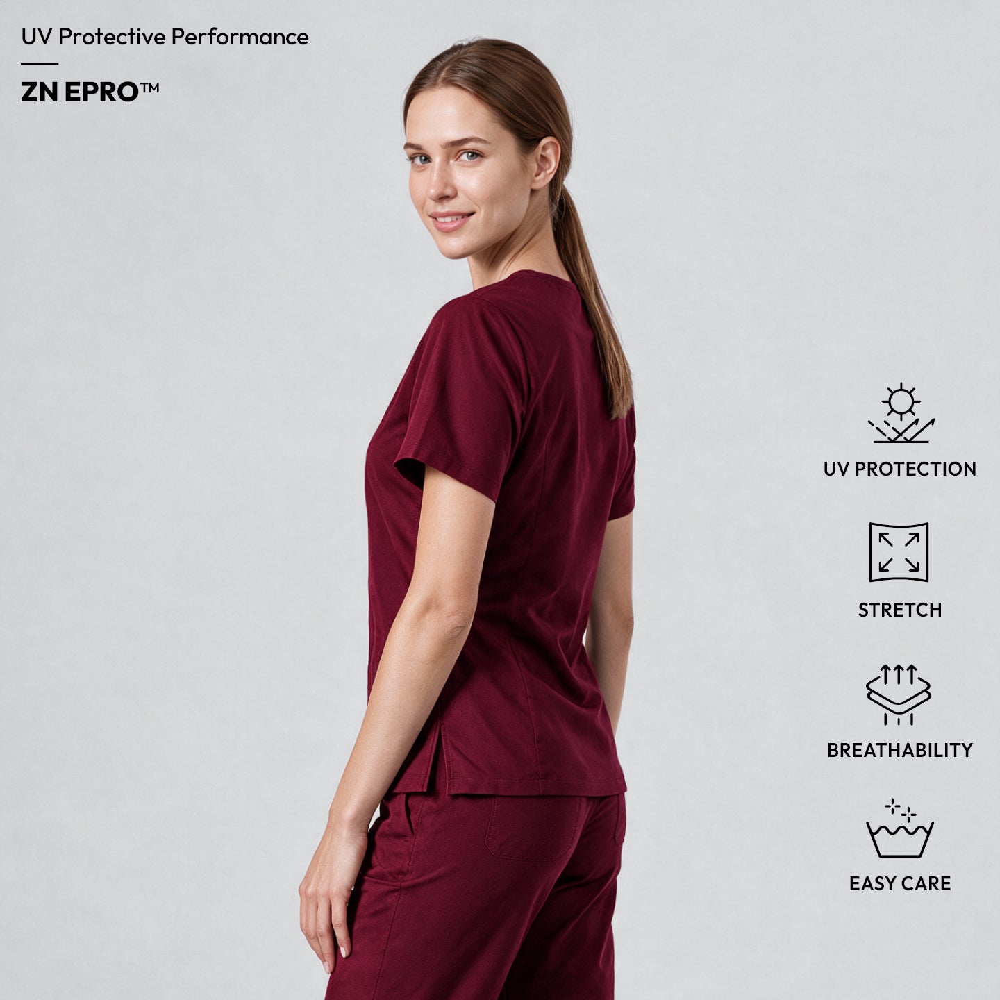 Image of Zenir | Women's 3-Pocket Scrub Top - Burgundy