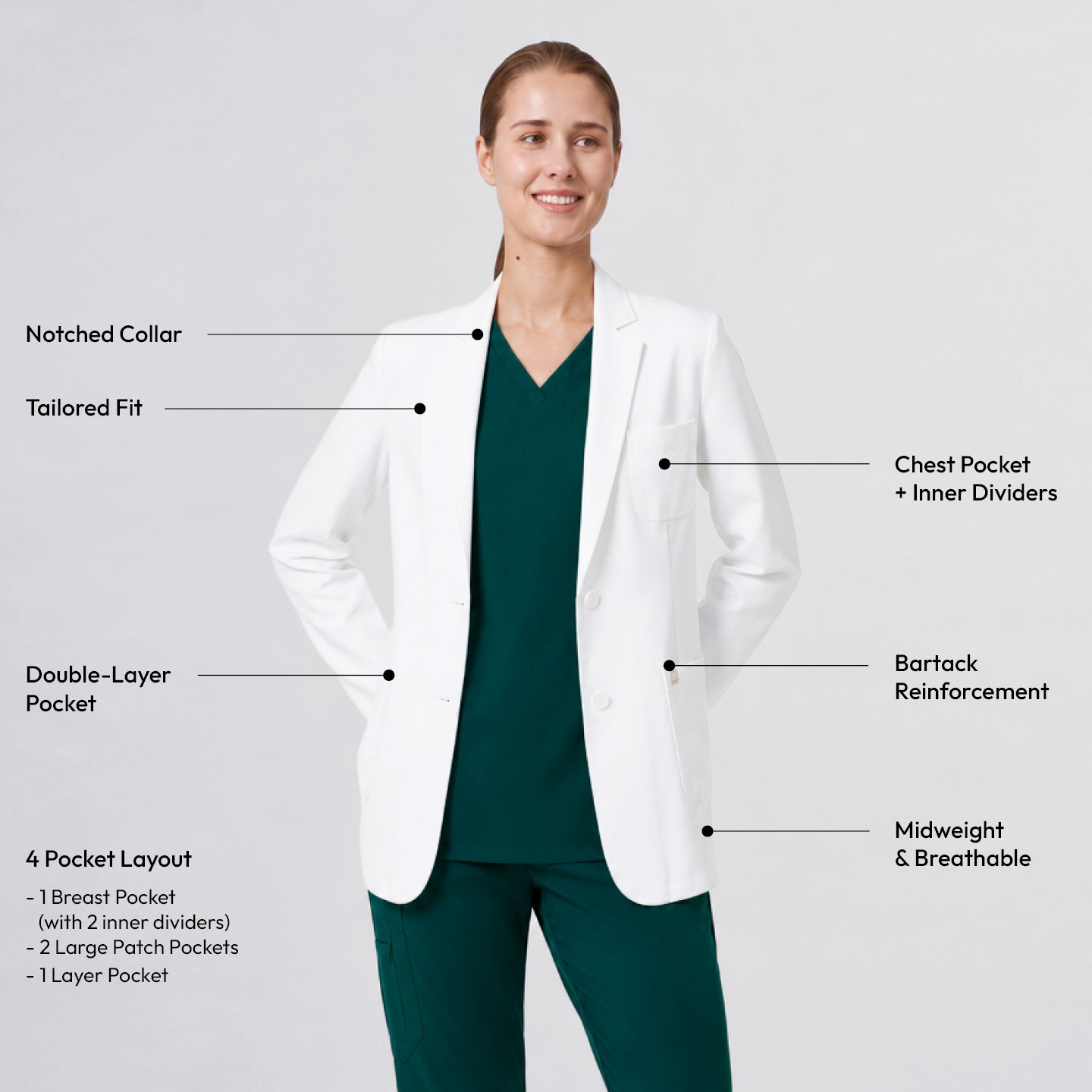 Image of Zenir |  Women's Classic Short Lab Coat LCW-101 - White
