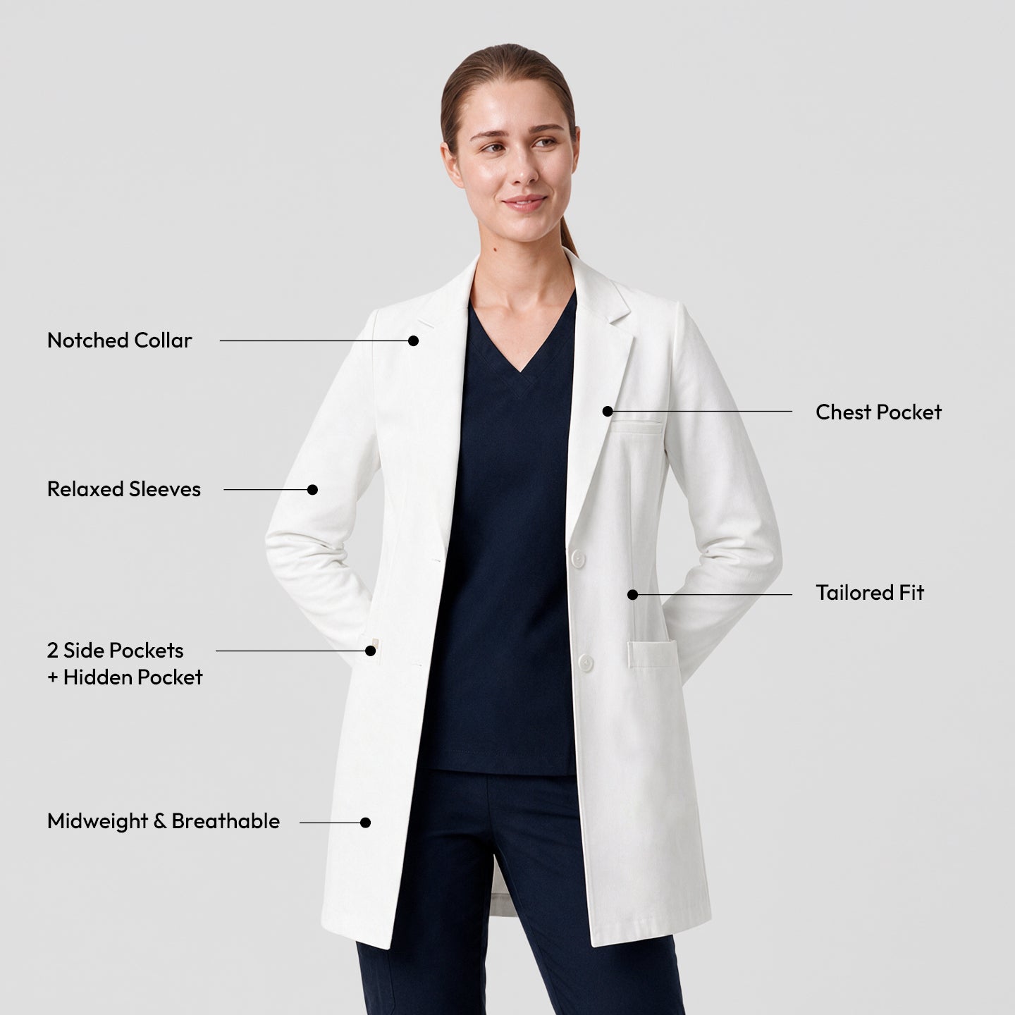 Image of Zenir | Structured Nuevo Long Lab Coat LCW-204 - Ivory White