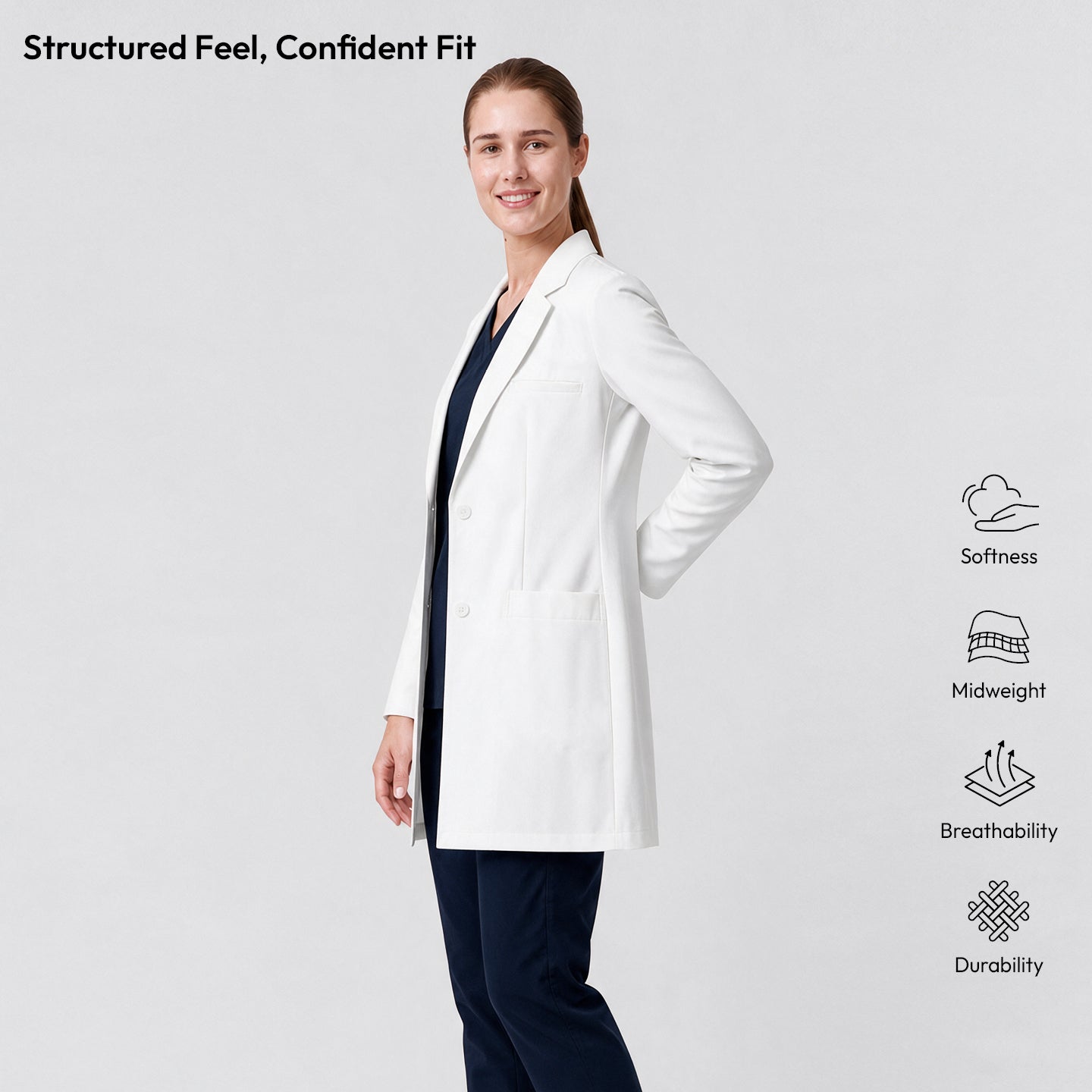 Image of Zenir | Structured Nuevo Long Lab Coat LCW-204 - Ivory White