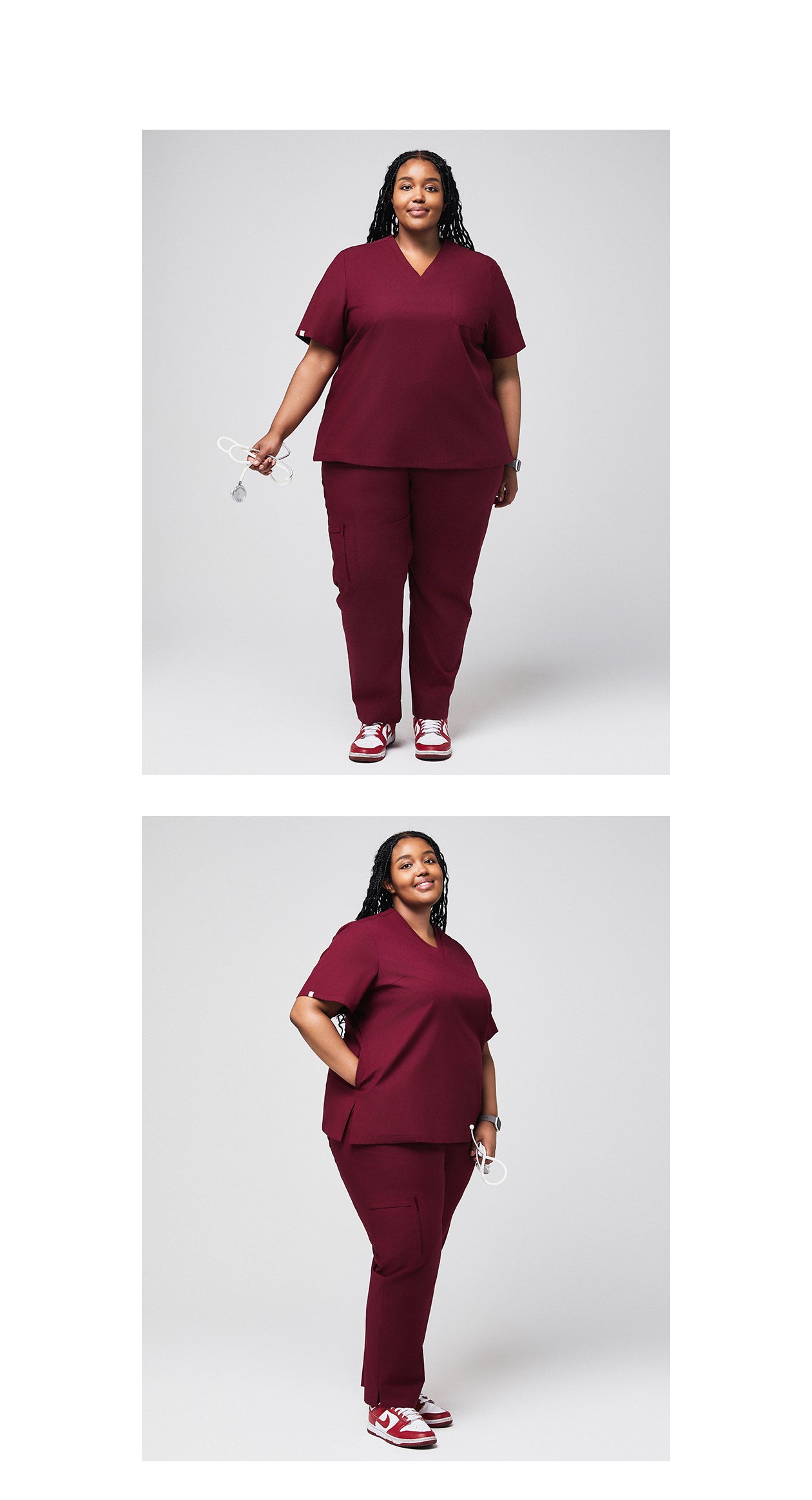 Zenir | Women's Zipper Pocket Split Hem Scrub Pants - Burgundy