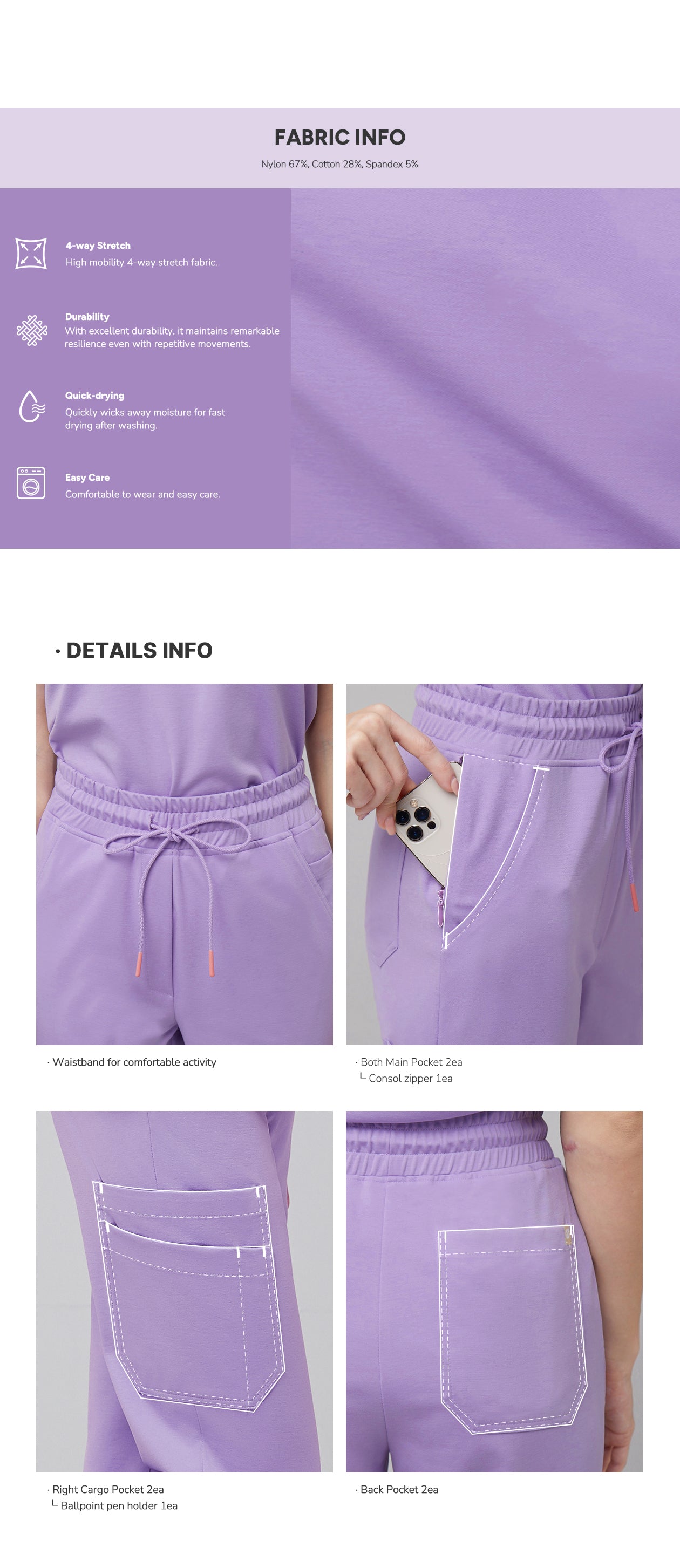 Zenir | Women's Straight Split Hem Scrub Pants - Lavender