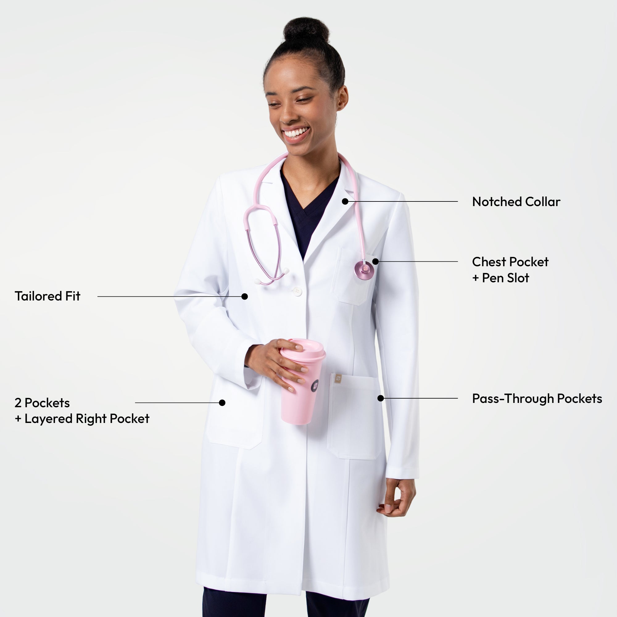 Image of Zenir |  Women's Straight Long Lab Coat LCW-303 - White