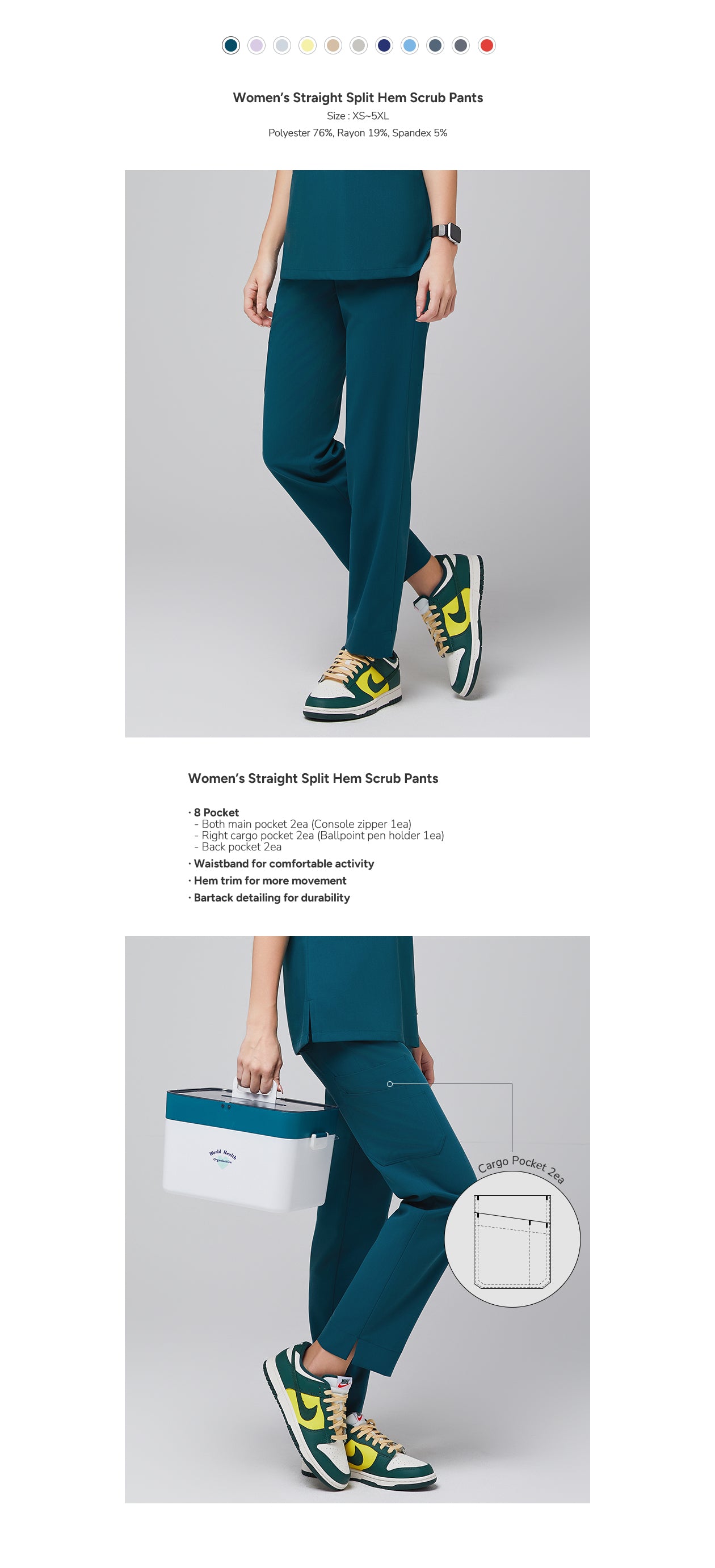 Zenir | Women's Straight Split Hem Scrub Pants - Ocean Teal
