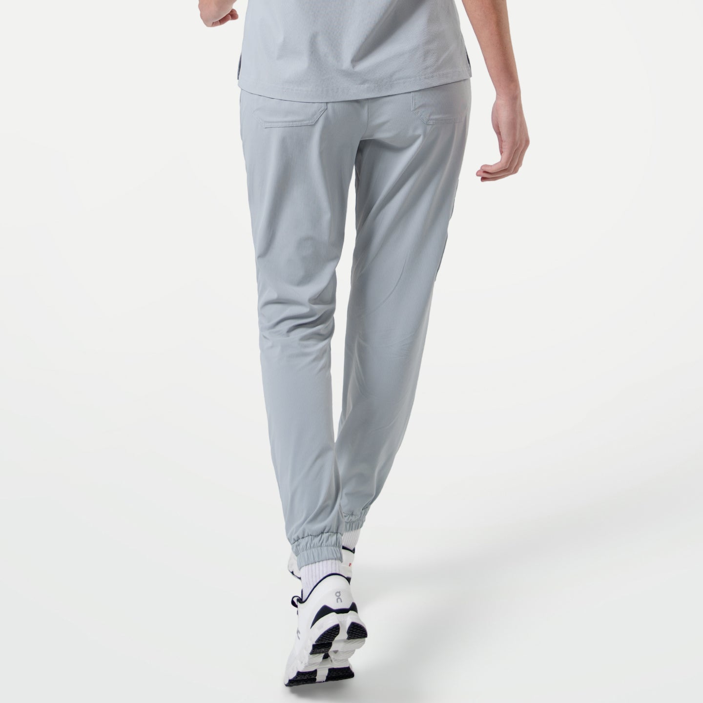 Image of StretchFit jogger scrub pants in Cool Gray, displayed from the back
