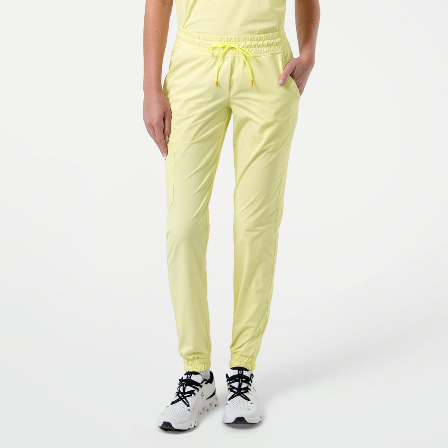 Pineapple Yellow StretchFit jogger scrub pants in a front view,