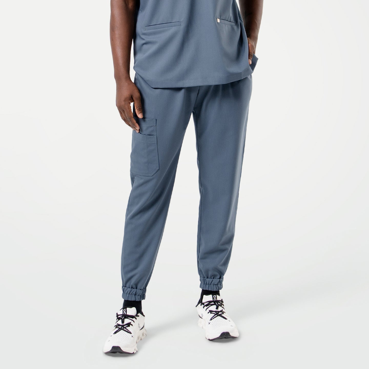 Image of Smoky Blue StretchFit jogger scrub pants shown from the front