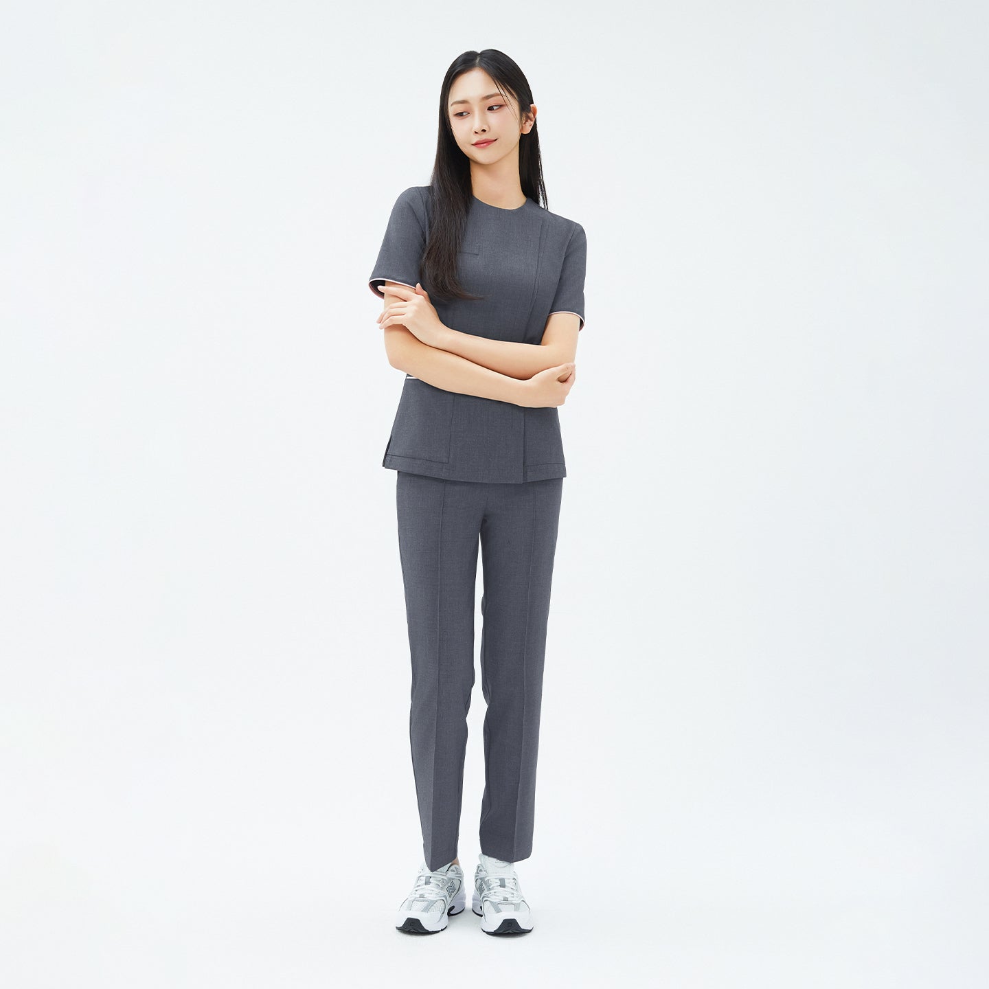 Image of Paired with a matching top, the Charcoal Gray Premium Banding Scrub Pants complete a cohesive professional set.