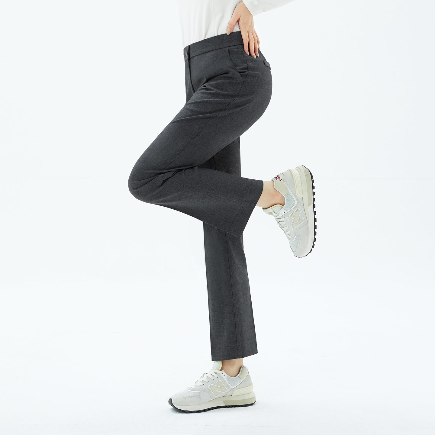 Image of The Charcoal Gray Pants are crafted from a stretchable fabric that moves effortlessly with the body.