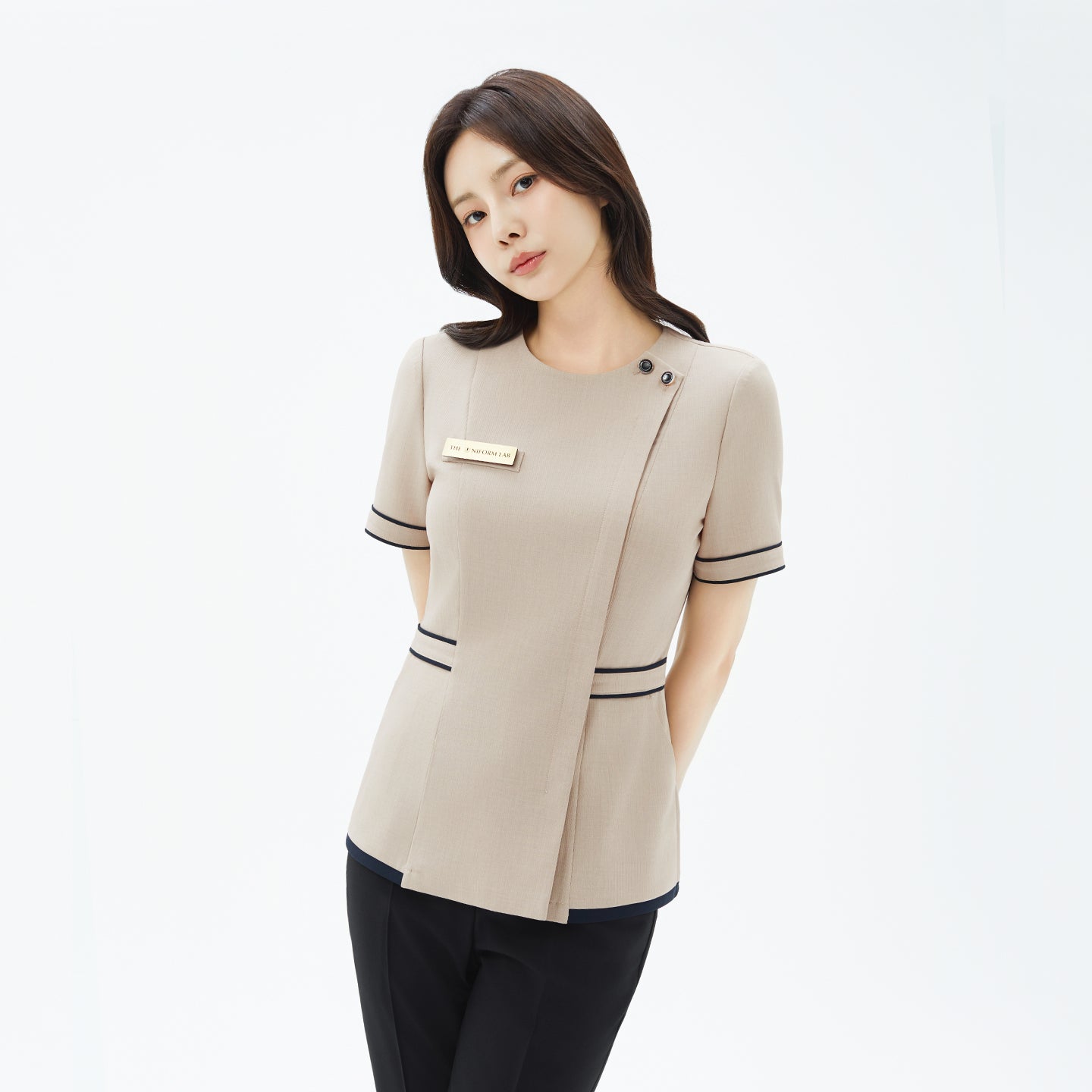 Image of TUL | NCS-12 Women's Black Dual Tone Office Top - Beige