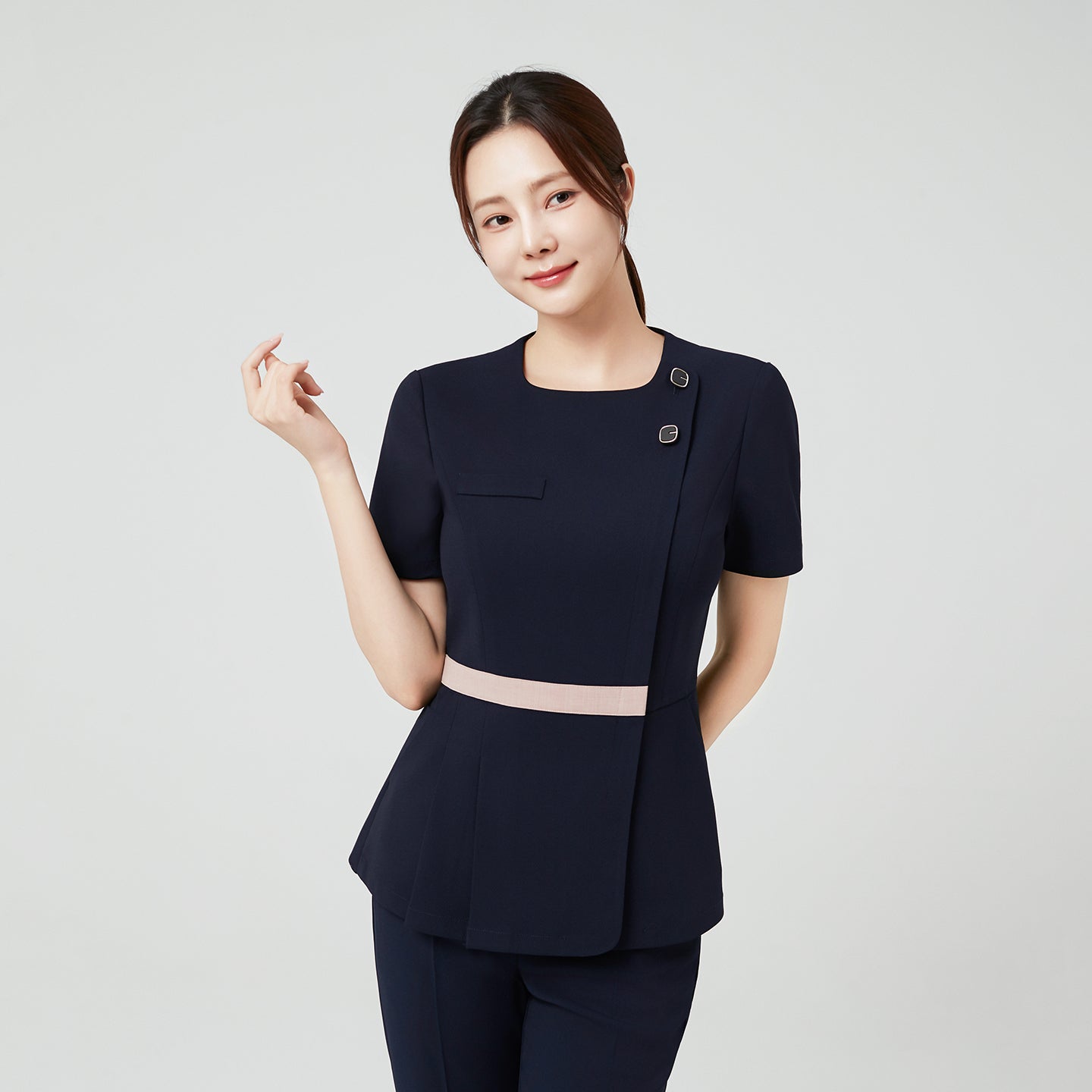 Image of TUL | NCS-14 Women's Square Accent Office Top - Navy