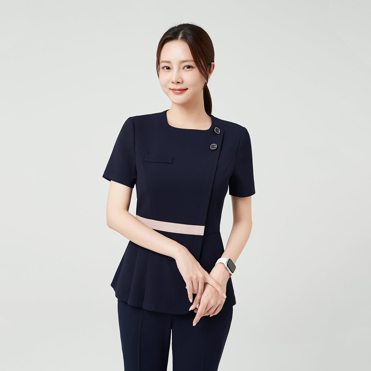 Image of TUL | NCS-14 Women's Square Accent Office Top - Navy