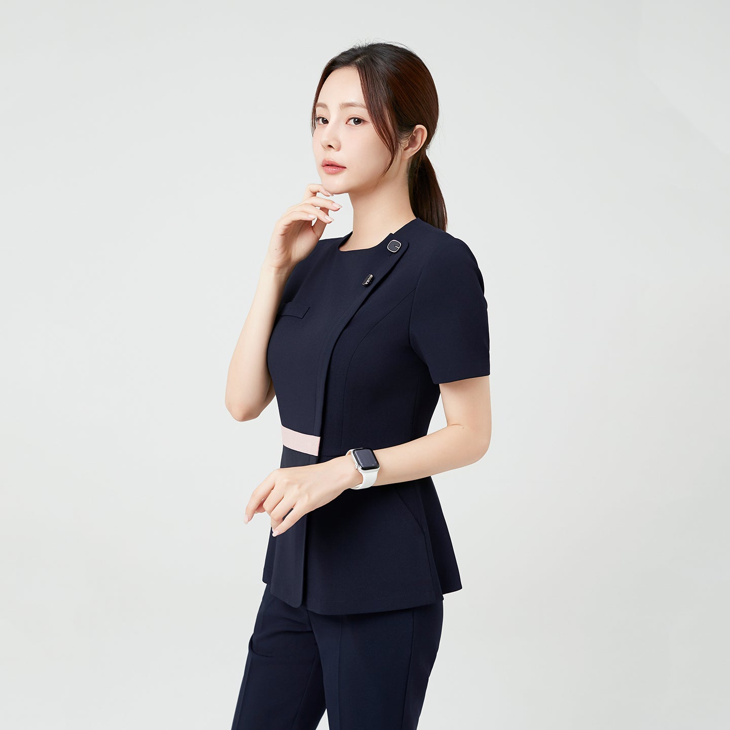 Image of TUL | NCS-14 Women's Square Accent Office Top - Navy