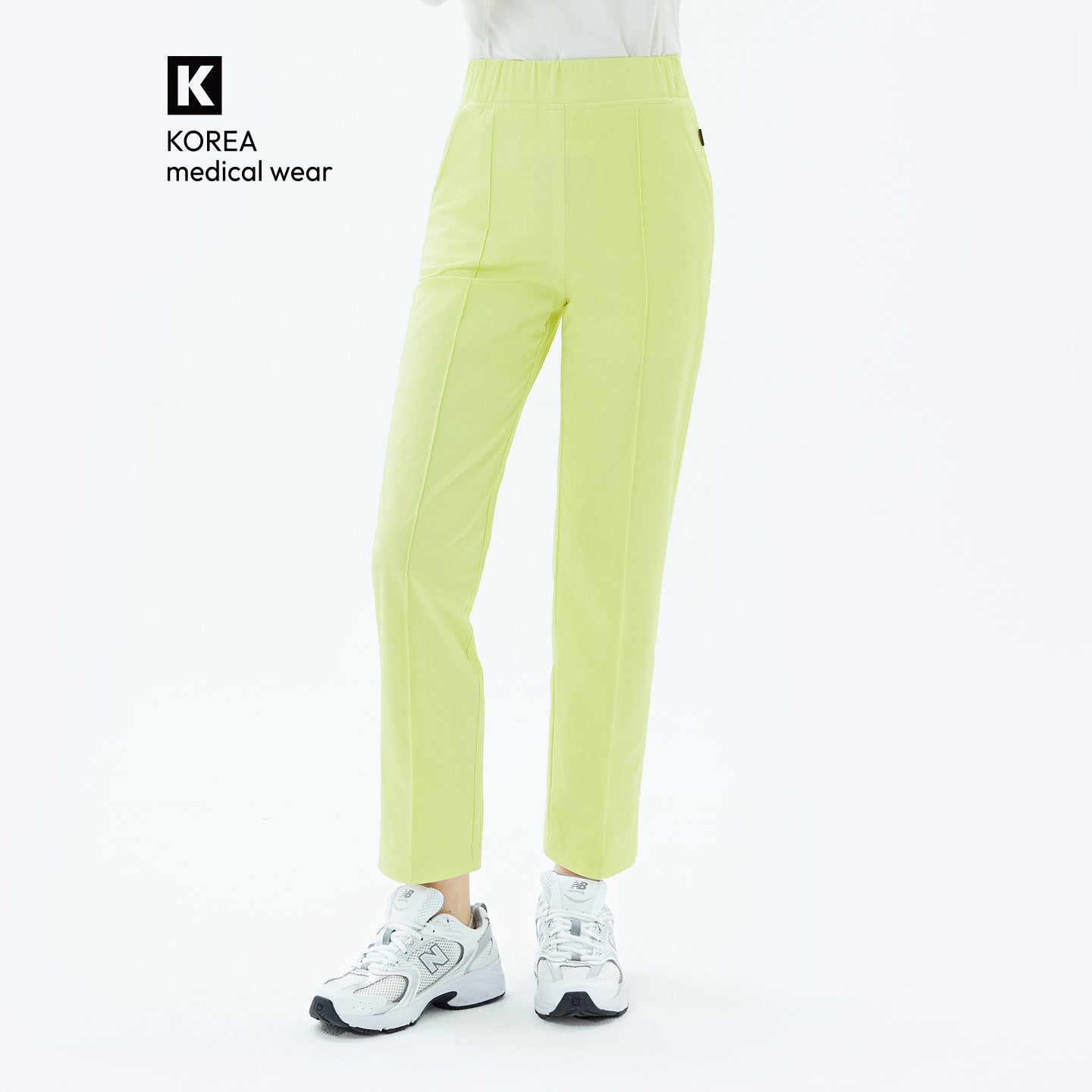 Image of The Pine Yellow Premium Banding Scrub Pants feature a clean, straight-leg silhouette with a smooth waistband for a comfortable yet tailored fit.