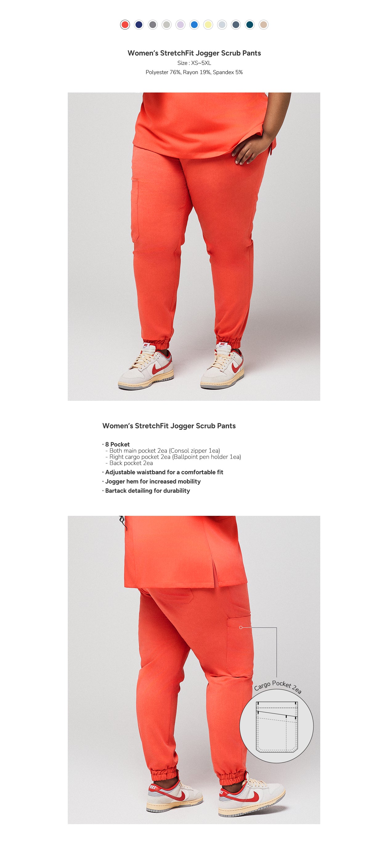 Zenir | Women's StretchFit Jogger Scrub Pants - Tiger Orange