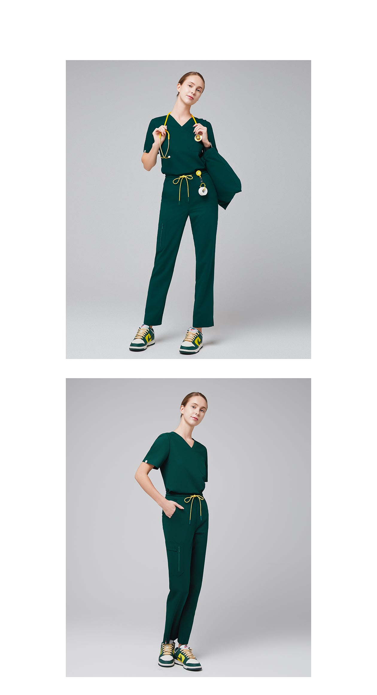 Zenir | Women's 3-Pocket Scrub Top - Pine Green